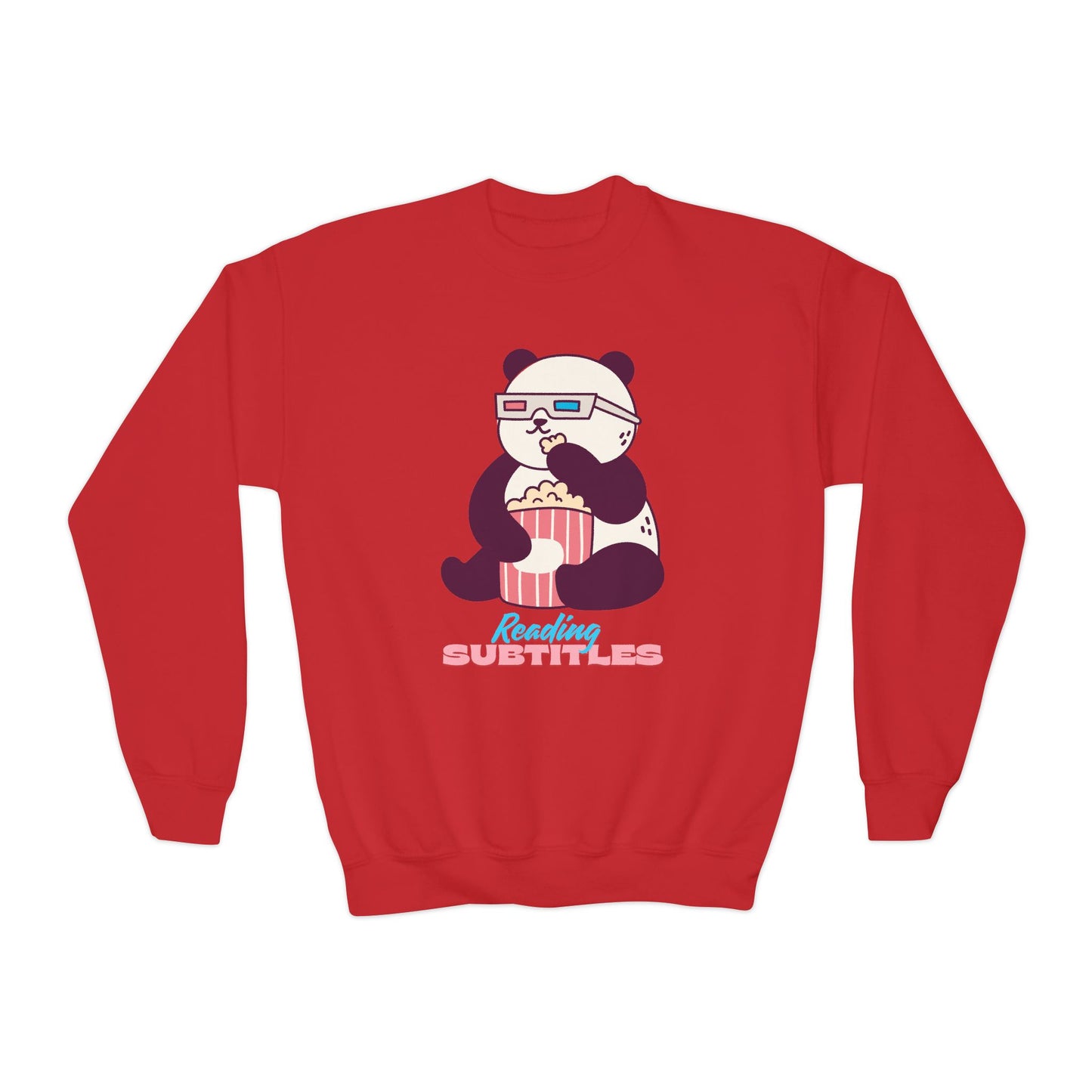 Youth Reading Subtitles Sweatshirt – Panda-Powered Popcorn & Fun!