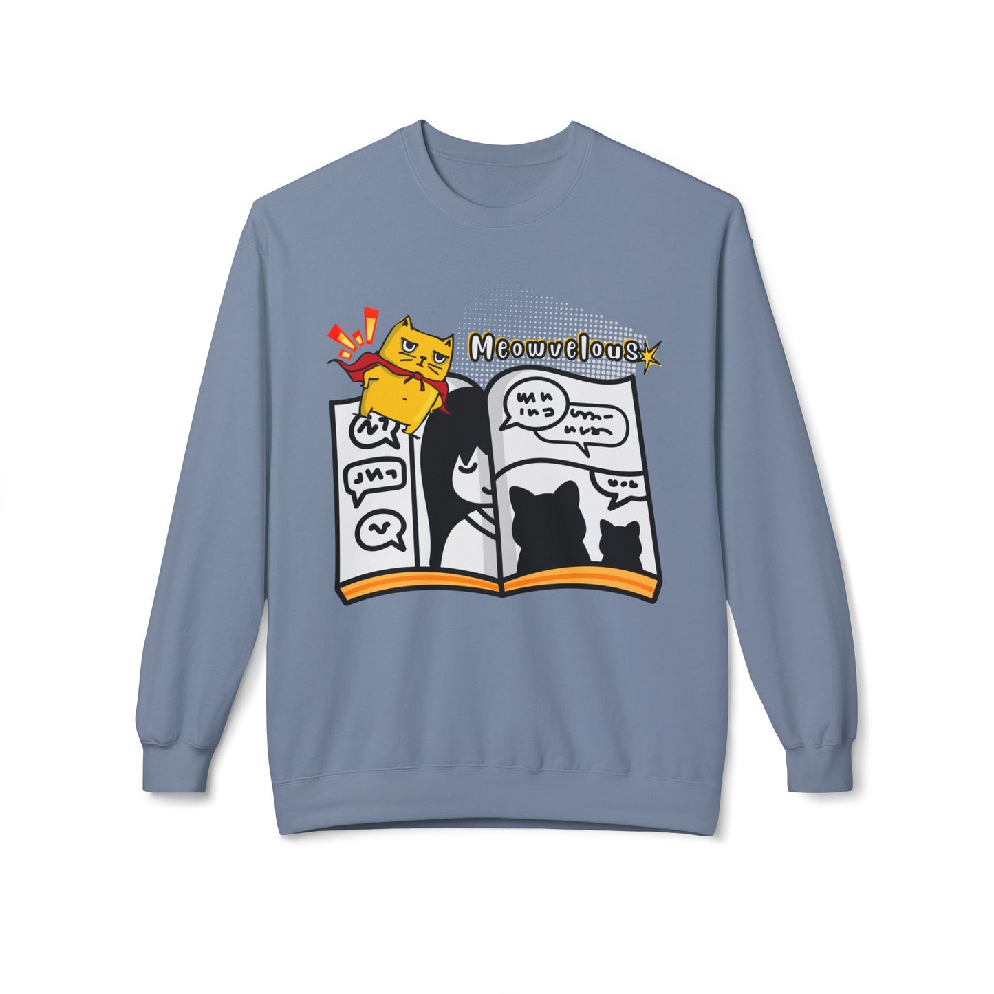 Teen/Adult Unisex Meowvelous Sweatshirt β Super Cat Comic Reader Crewneck