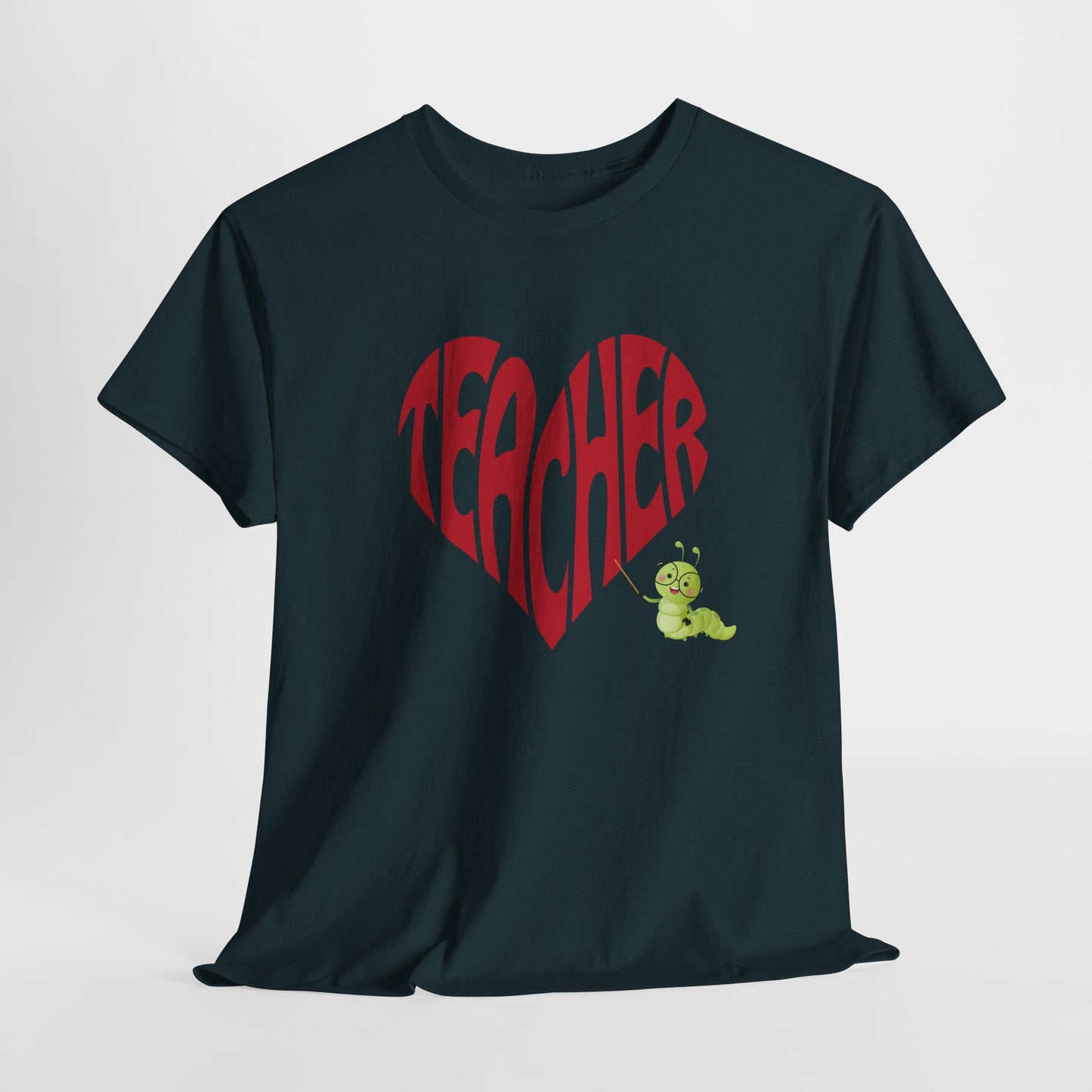 Teen/Adult Unisex Teacher Heart Tee – Retro Style with Bookworm Charm