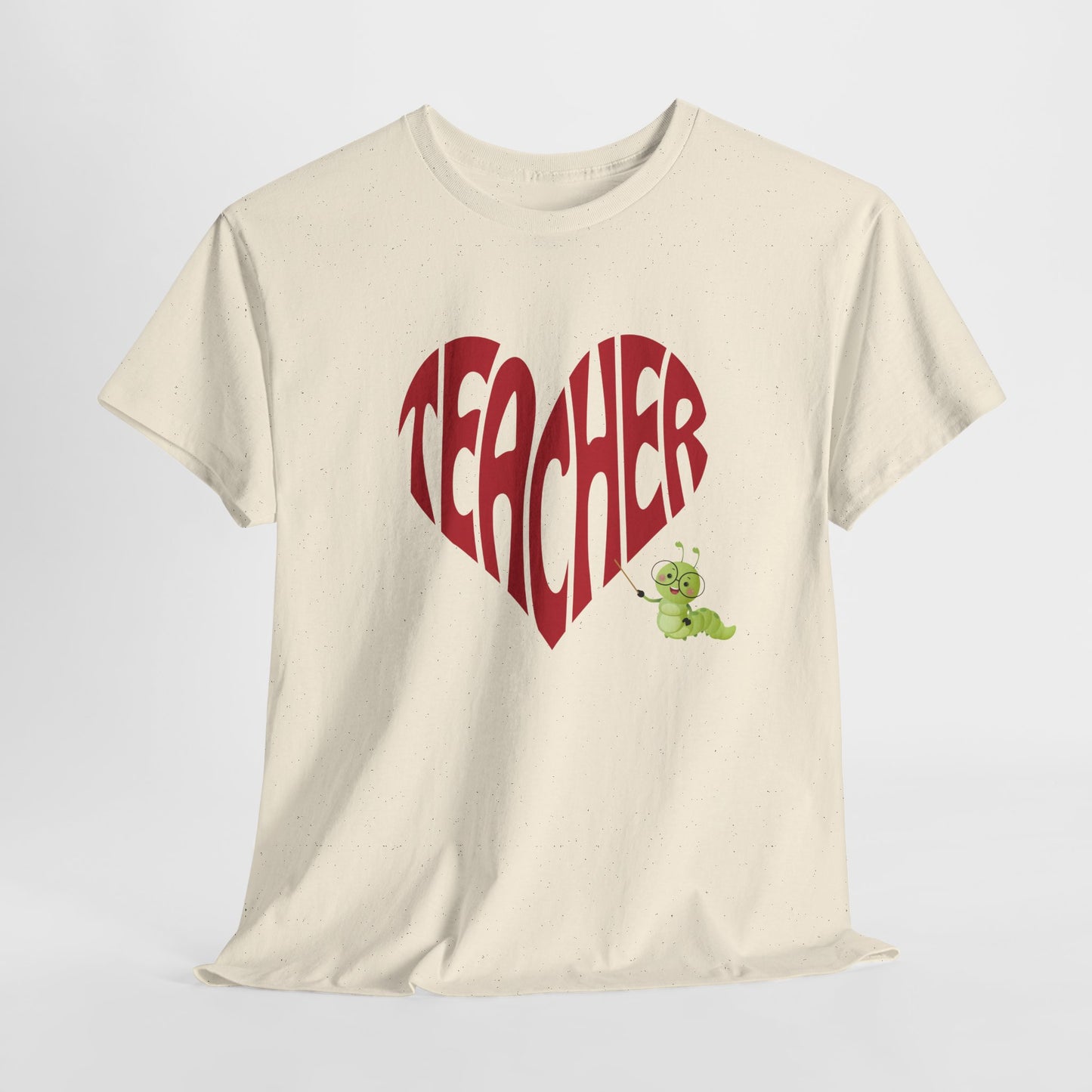 Teen/Adult Unisex Teacher Heart Tee – Retro Style with Bookworm Charm