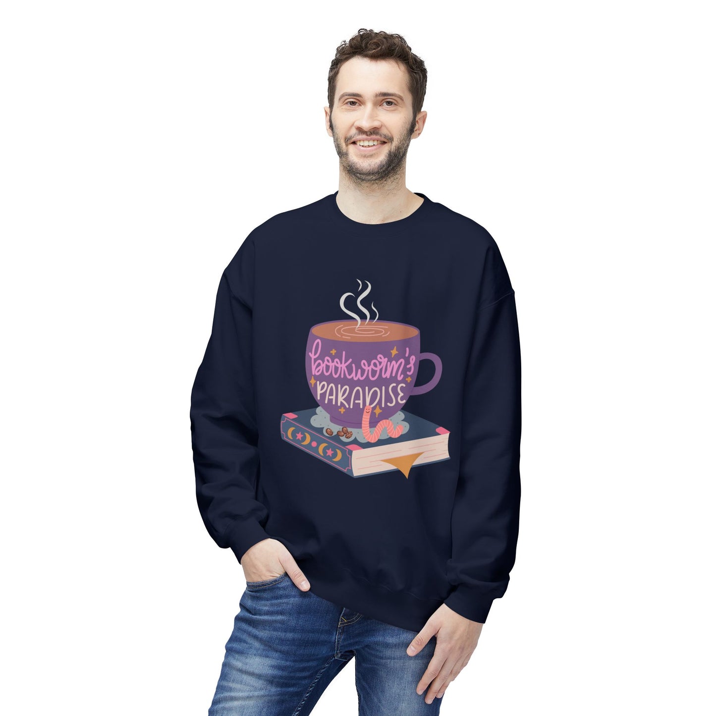 Teen/Adult Unisex Bookworm’s Paradise Sweatshirt, Cozy Reading & Coffee Lover Crewneck