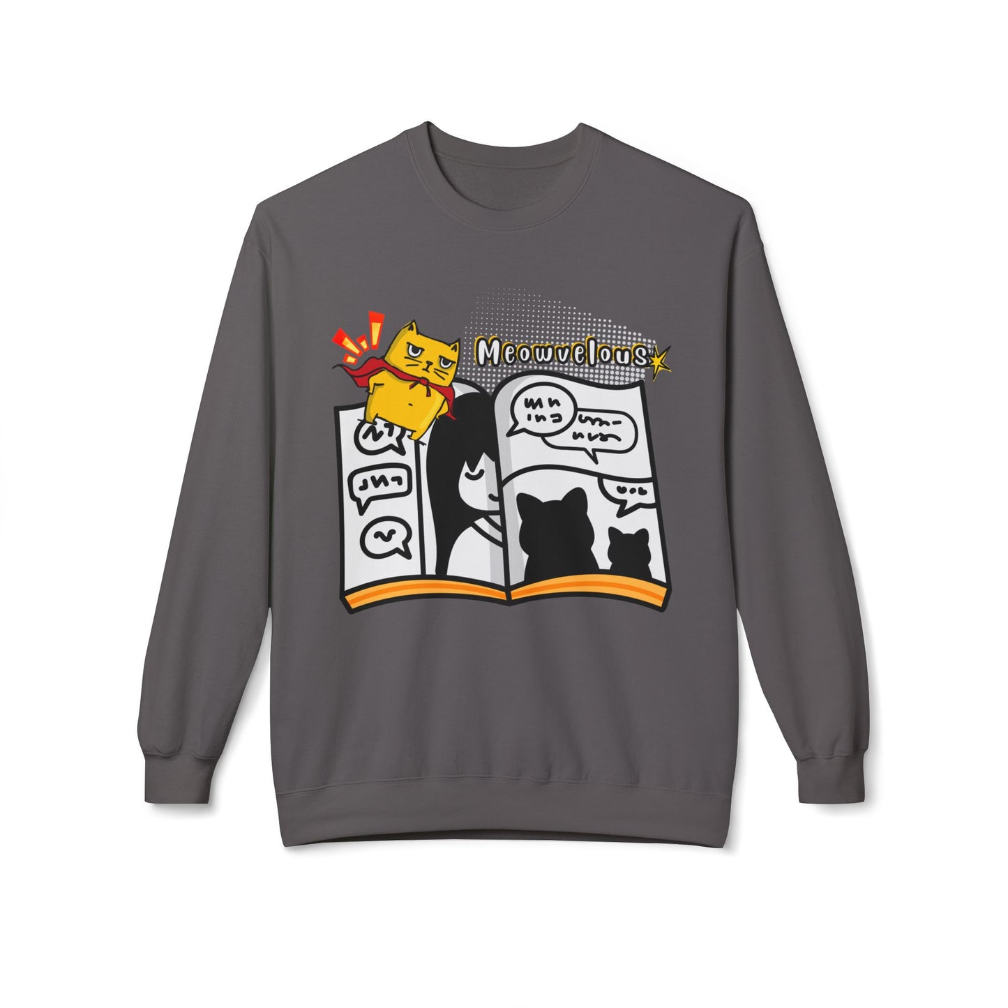 Teen/Adult Unisex Meowvelous Sweatshirt β Super Cat Comic Reader Crewneck