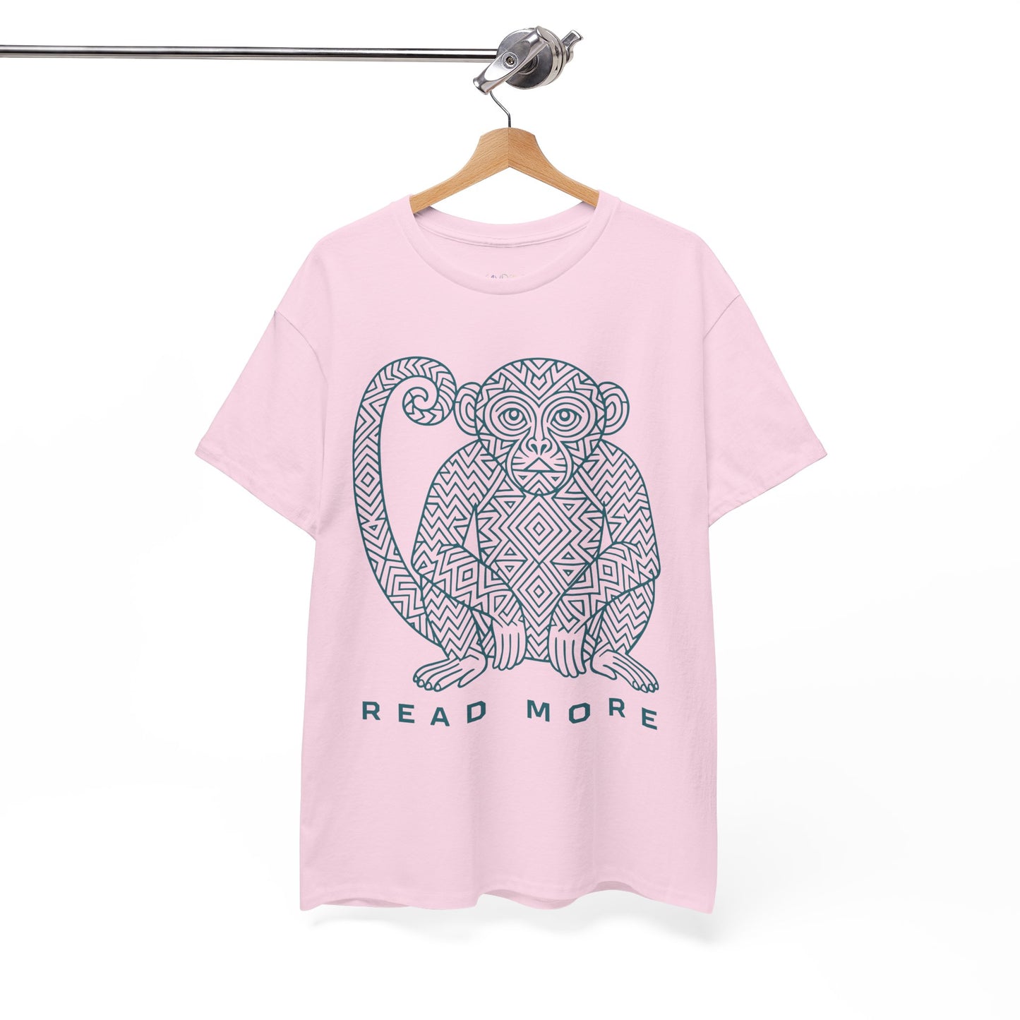 Light pink t-shirt with a monkey graphic and 'Read More' text