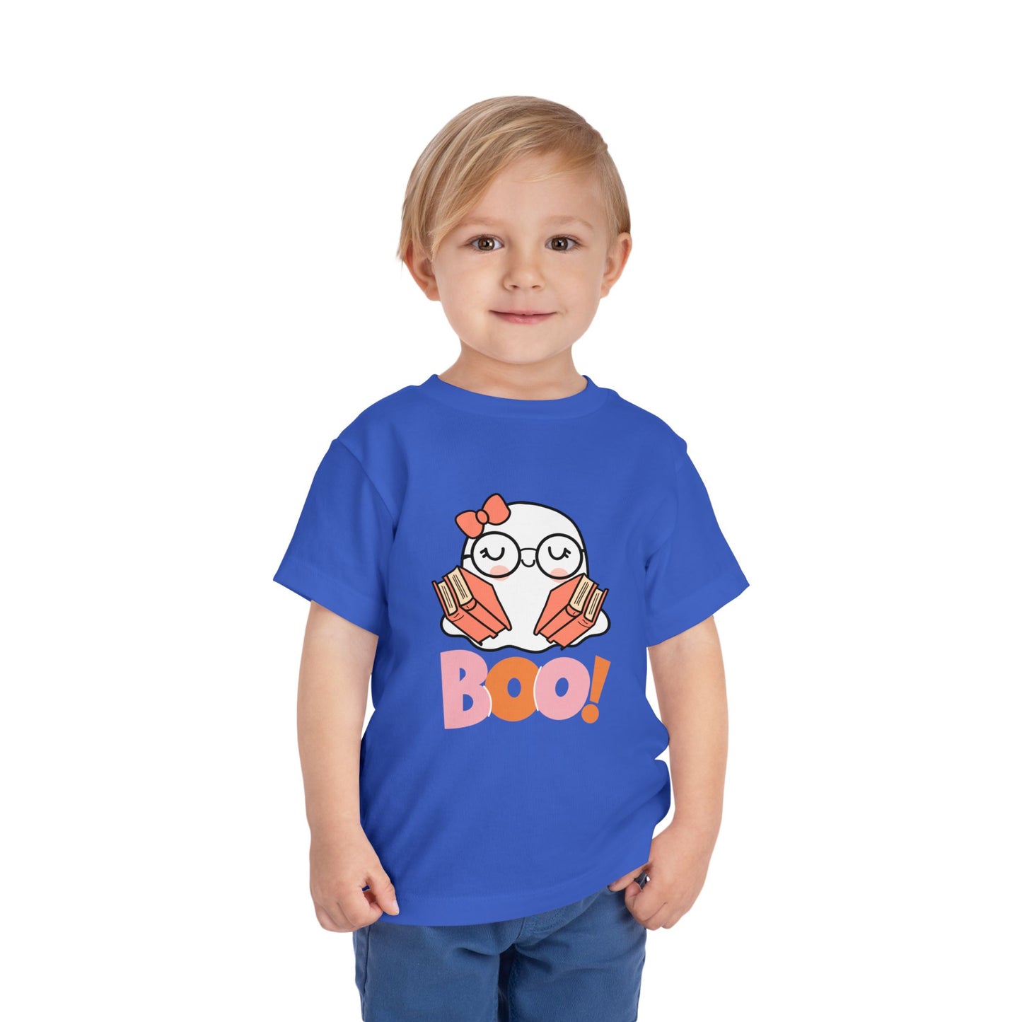 Toddler Halloween "Boo!" Ghost Reader Tee – Spooky Cute Bookish Shirt