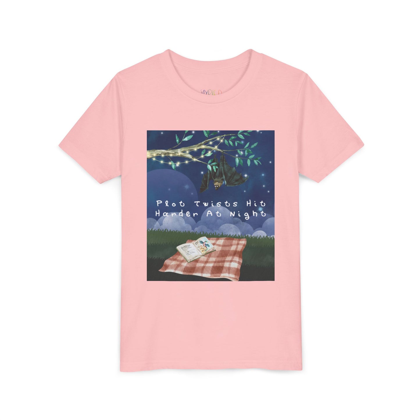 Youth Plot Twists Hit Harder at Night Tee β Spooky Bat Shirt for Bedtime Readers