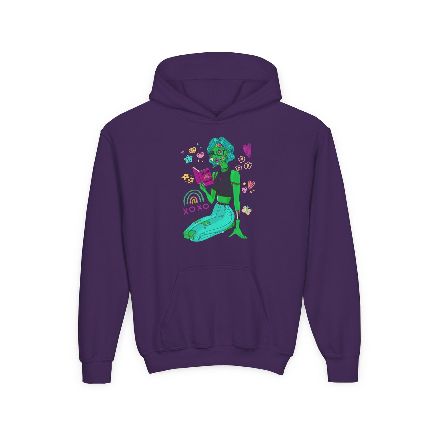 Youth Reading Zombie Hoodie – Cute Undead Bookworm Design