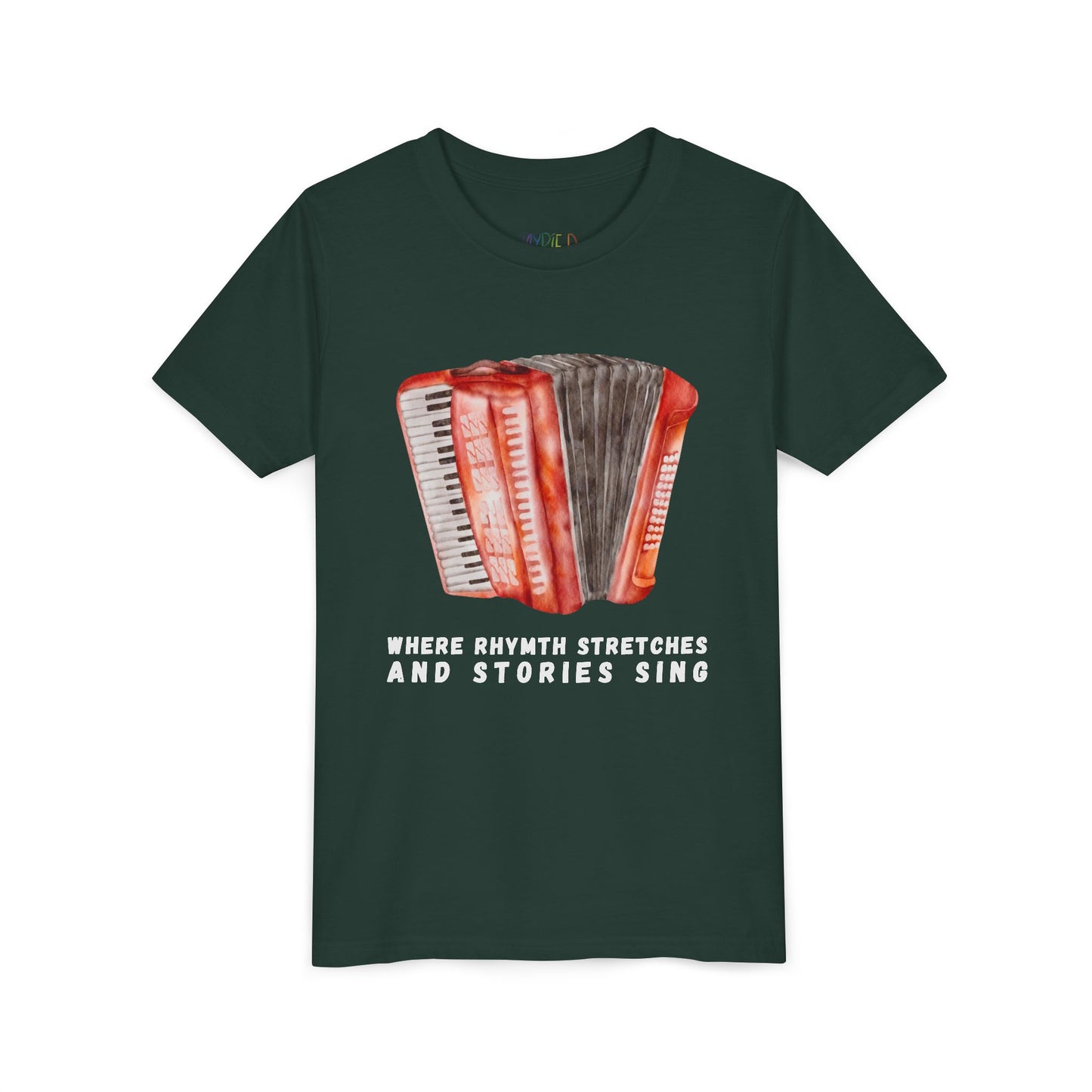 Youth Where Rhythm Stretches and Stories Sing Tee – Accordion Shirt for Creative Young Minds