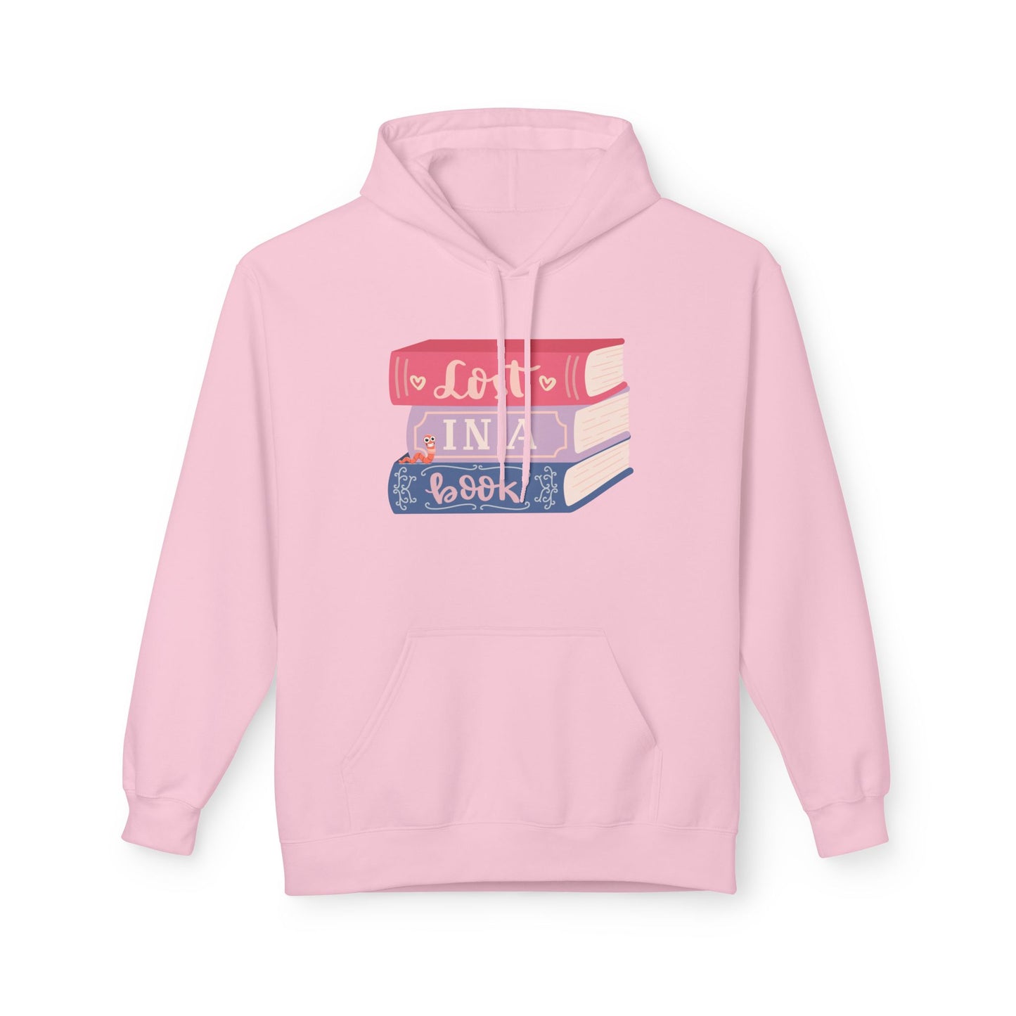 Teen/Adult Unisex Lost in a Book Hoodie – Cute Bookworm and Pastel Stack Design