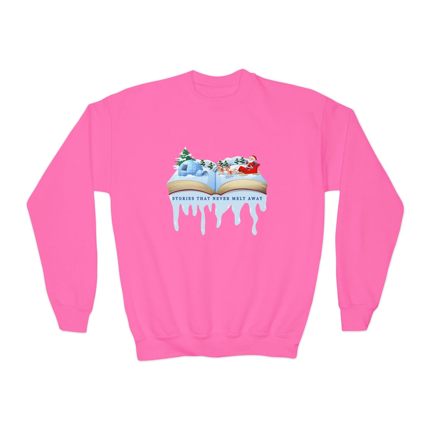 Youth Stories That Never Melt Away Sweatshirt – Magical Winter Book Design Printify