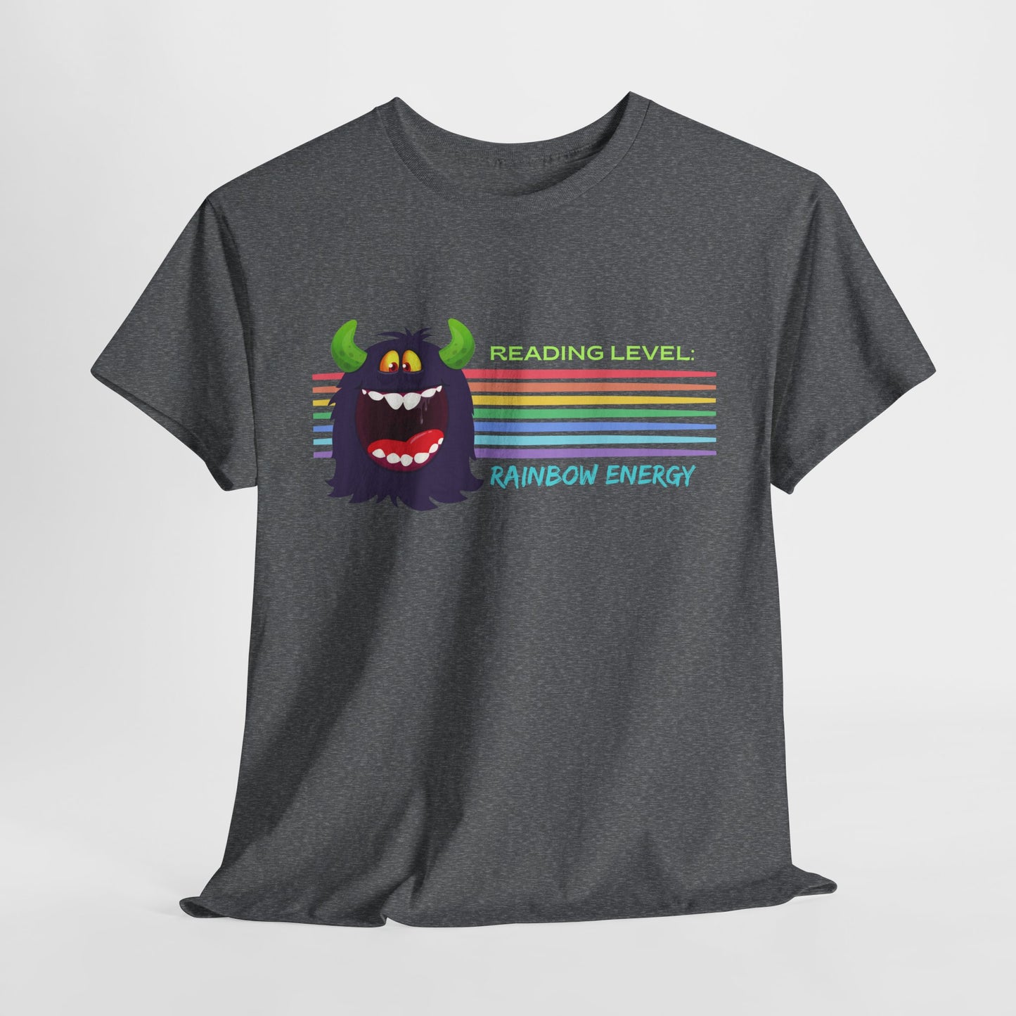 Teen/Adult Unisex “Rainbow Energy” Reading Shirt – Retro Monster Tee for Vibrant Book Lovers