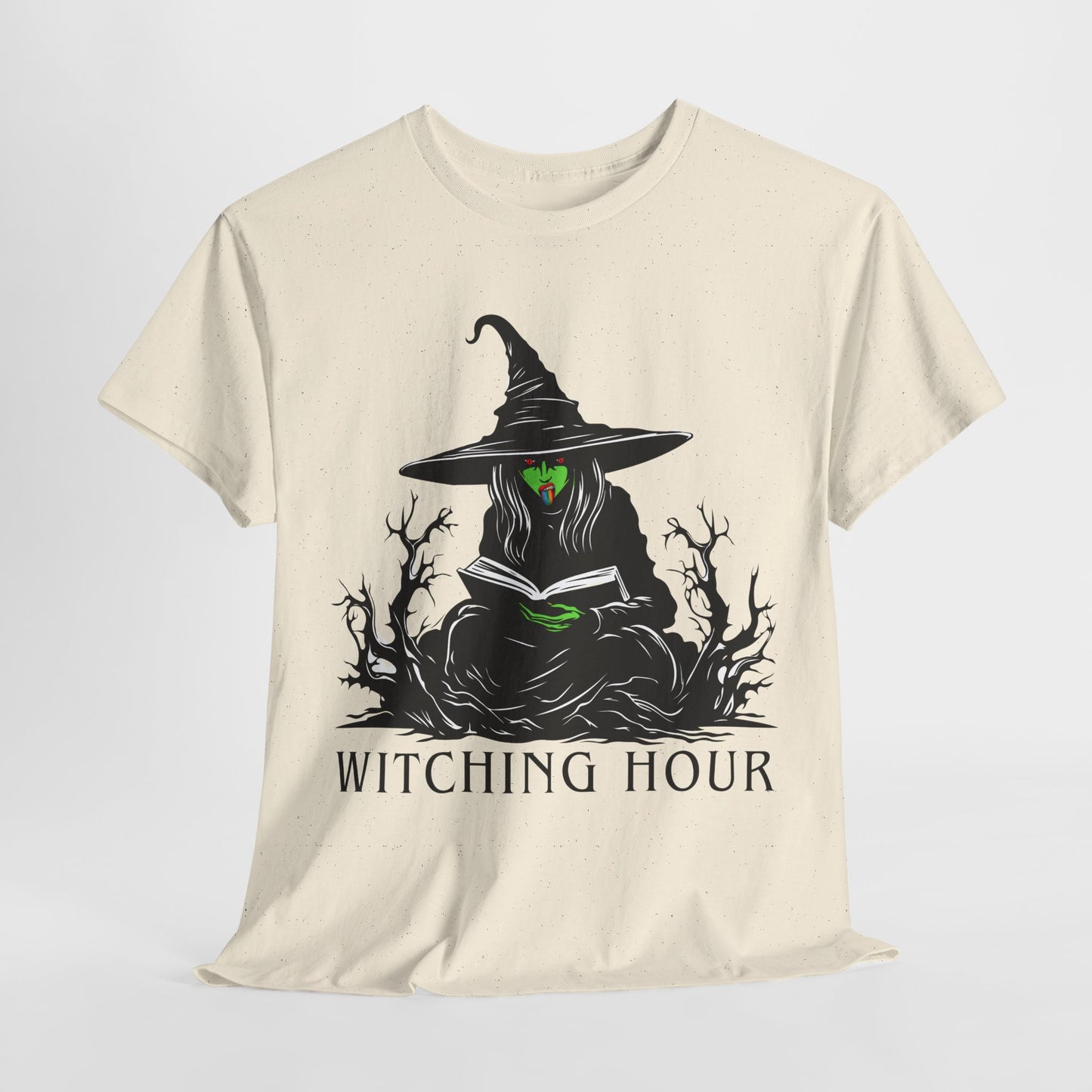 Teen/Adult Unisex Witching Hour T-Shirt – Spooky Reading Witch Graphic Tee