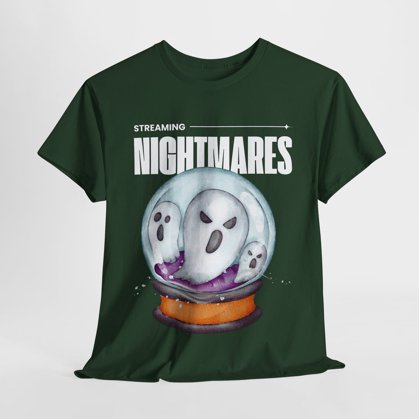 Teen/Adult Unisex "Streaming Nightmares" Ghost Globe T-Shirt โ Haunted Horror Apparel