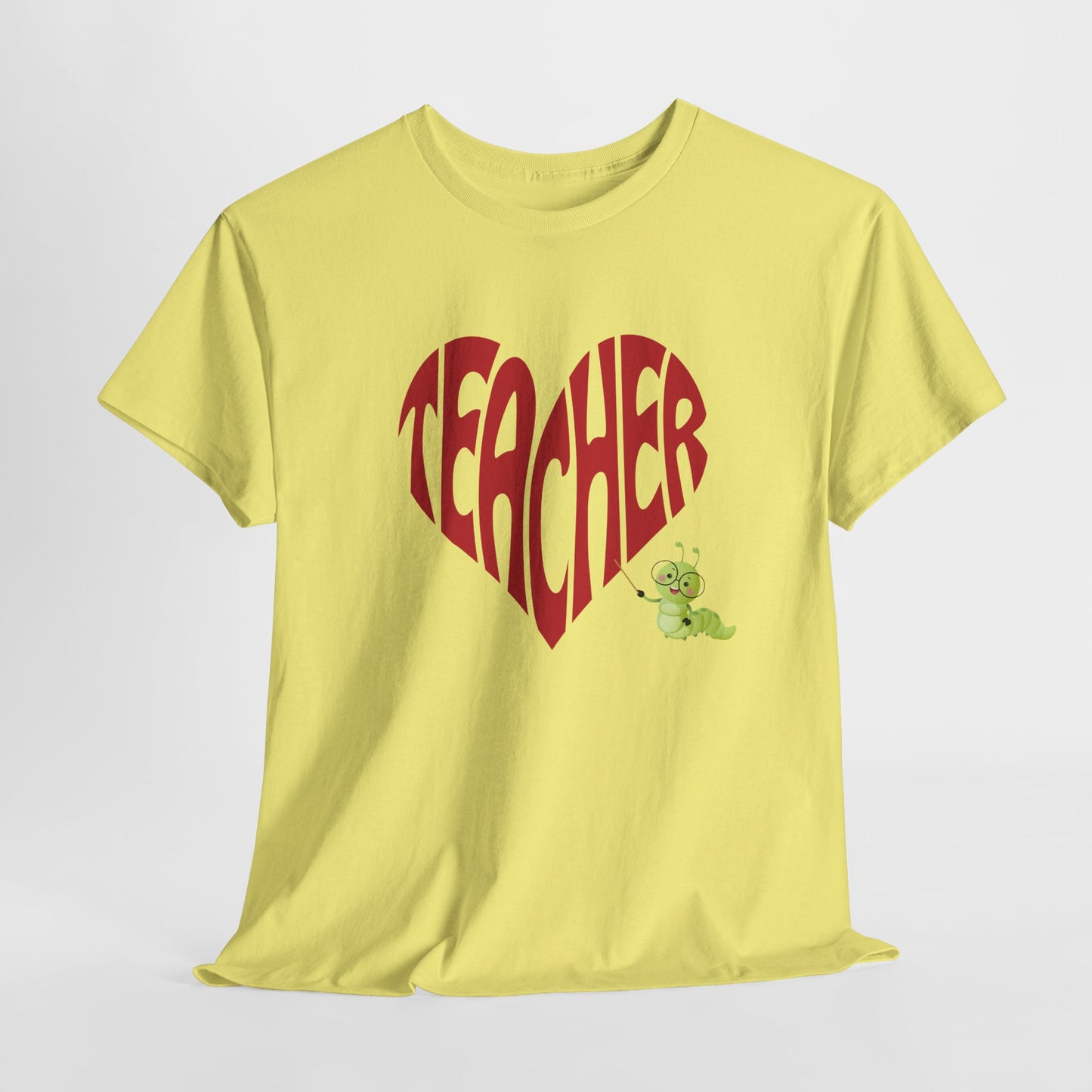 Teen/Adult Unisex Teacher Heart Tee – Retro Style with Bookworm Charm