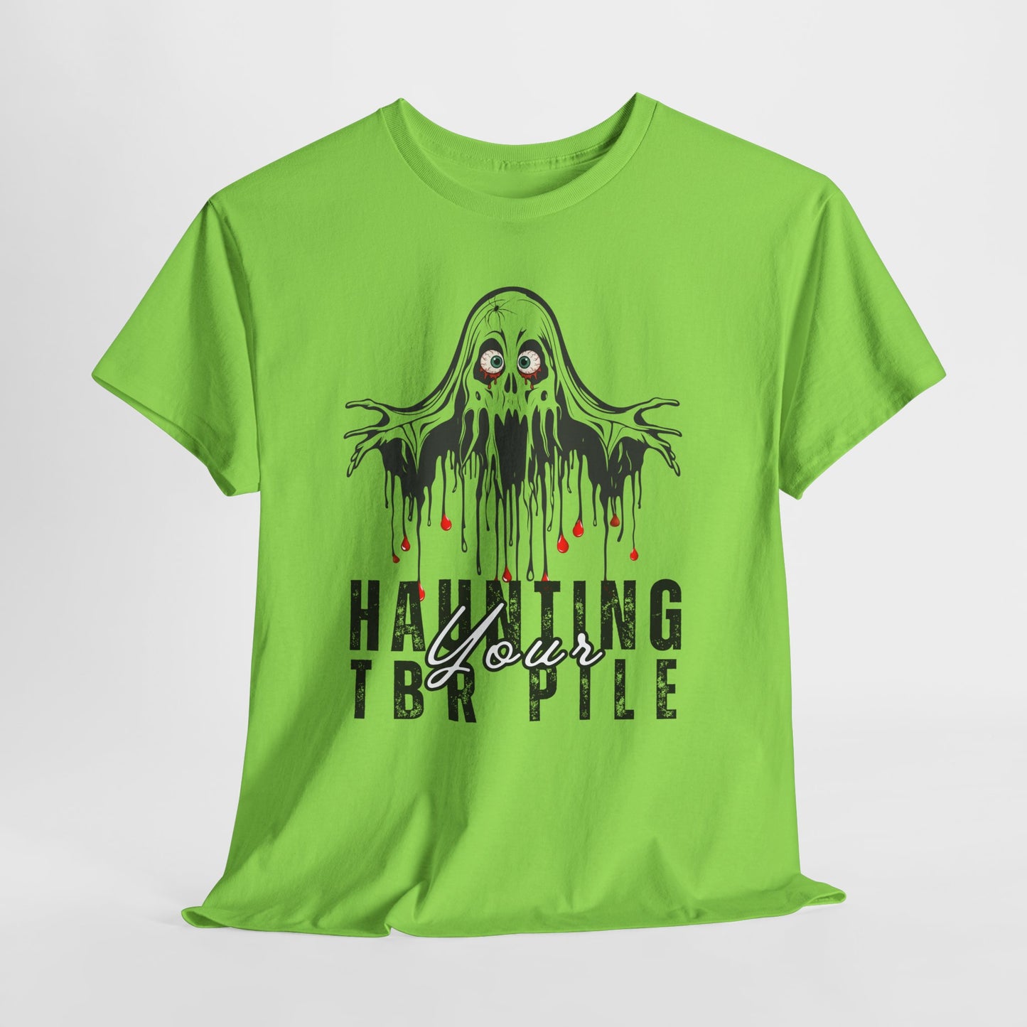 Teen/Adult Unisex Haunting Your TBR Pile T-Shirt – Horror Reader Graphic Tee
