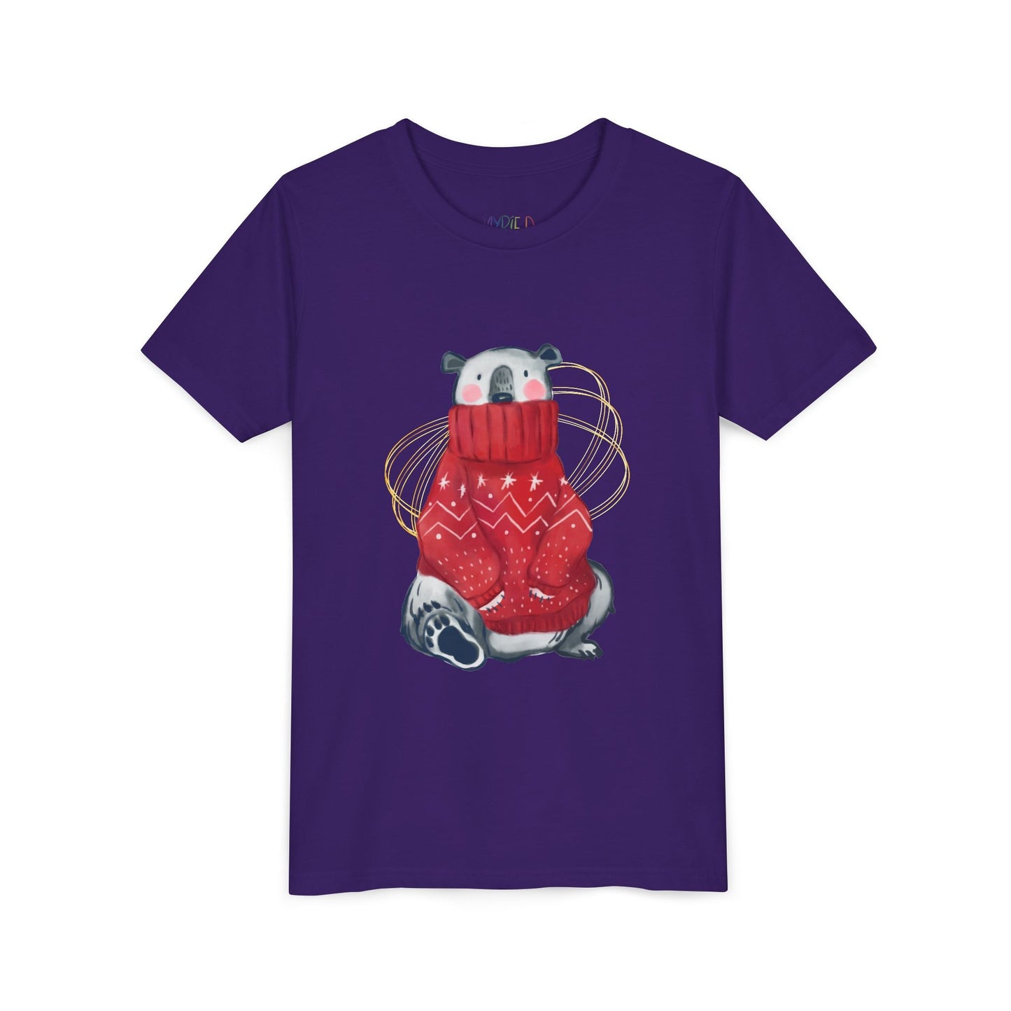 Youth Cozy Holiday Bear T-Shirt – Winter Sweater Design Printify