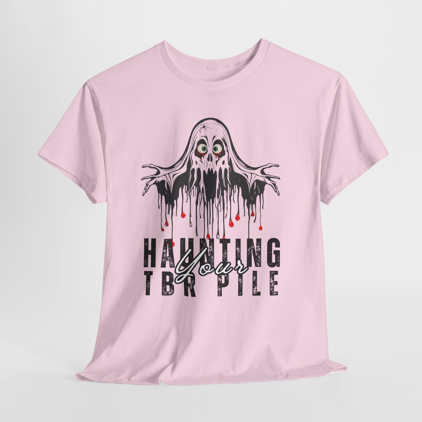Teen/Adult Unisex Haunting Your TBR Pile T-Shirt – Horror Reader Graphic Tee