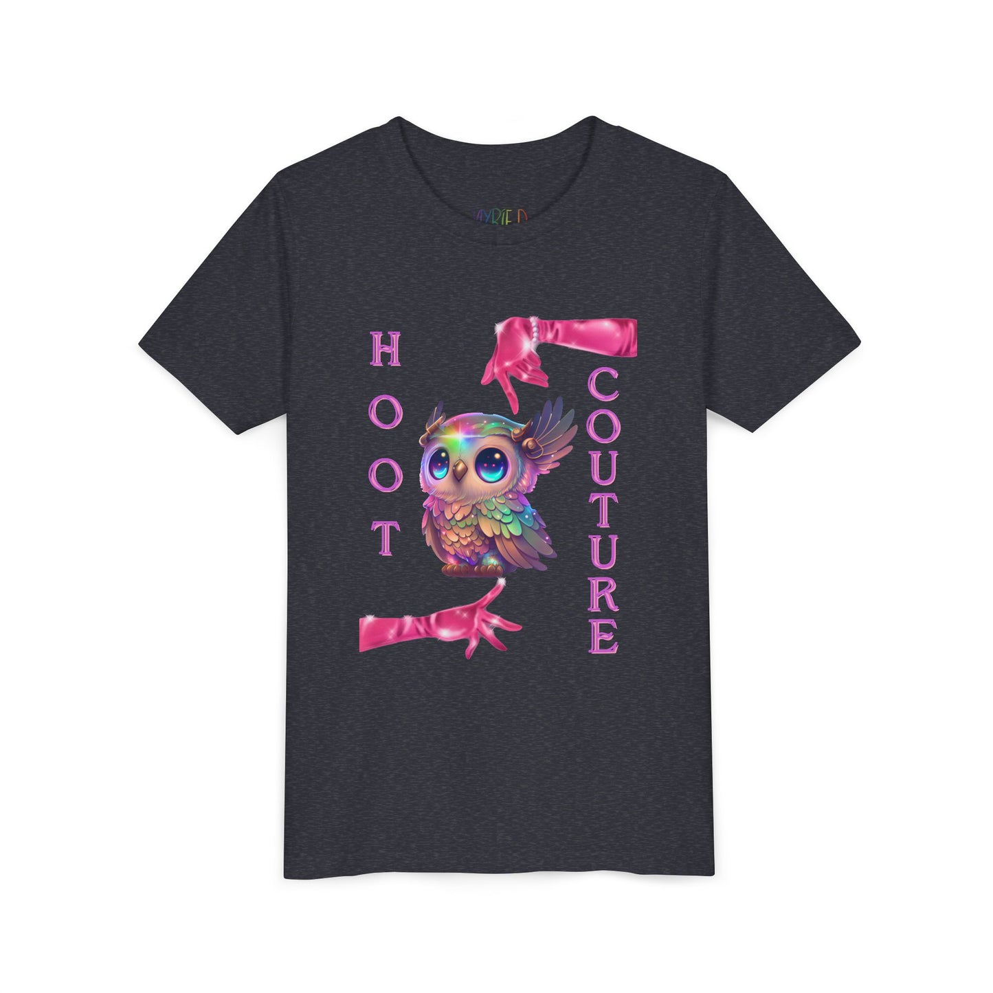 Youth Hoot Couture T-Shirt – Rainbow Owl Fashion Tee for Bold & Creative Kids