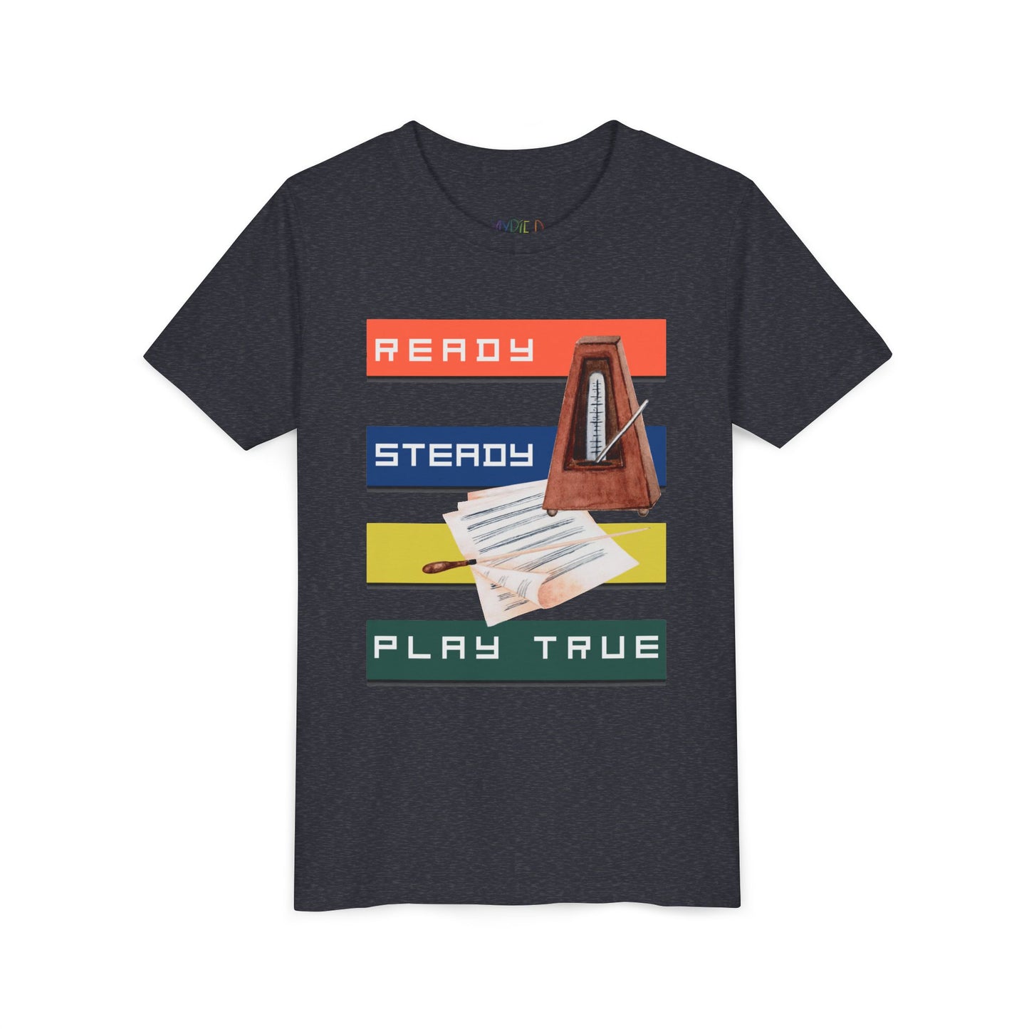 Youth Ready. Steady. Play True Tee – Metronome Shirt for Focused Young Musicians