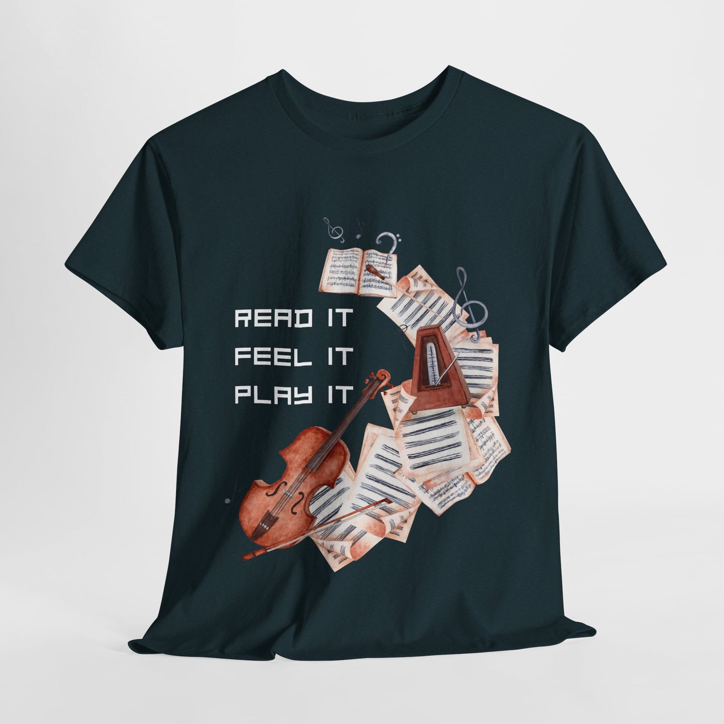 Teen/Adult Unisex Read It, Feel It, Play It Tee – A Symphony for Storytellers and Musicians