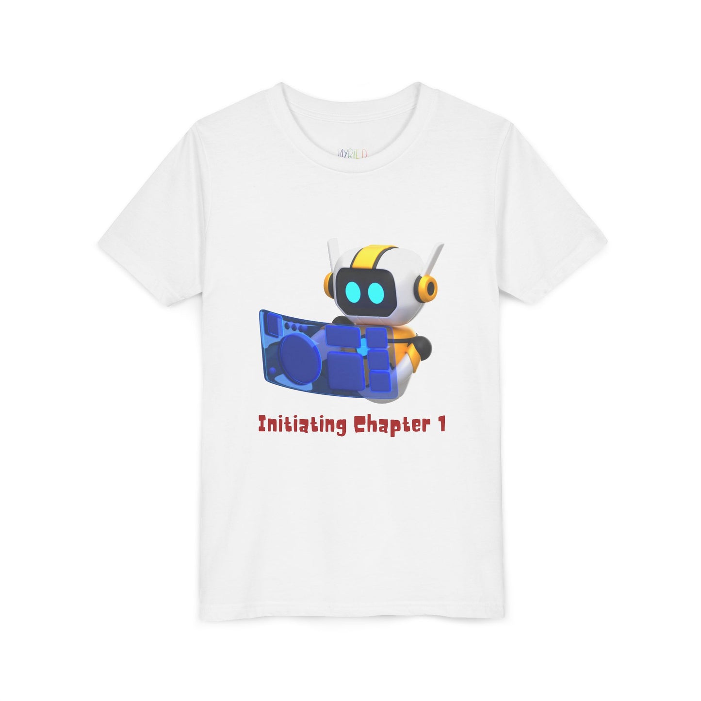 Youth Initiating Chapter 1 Tee – Robot Reading Adventure Shirt, A fun first chapter for future book lovers and digital dreamers alike.