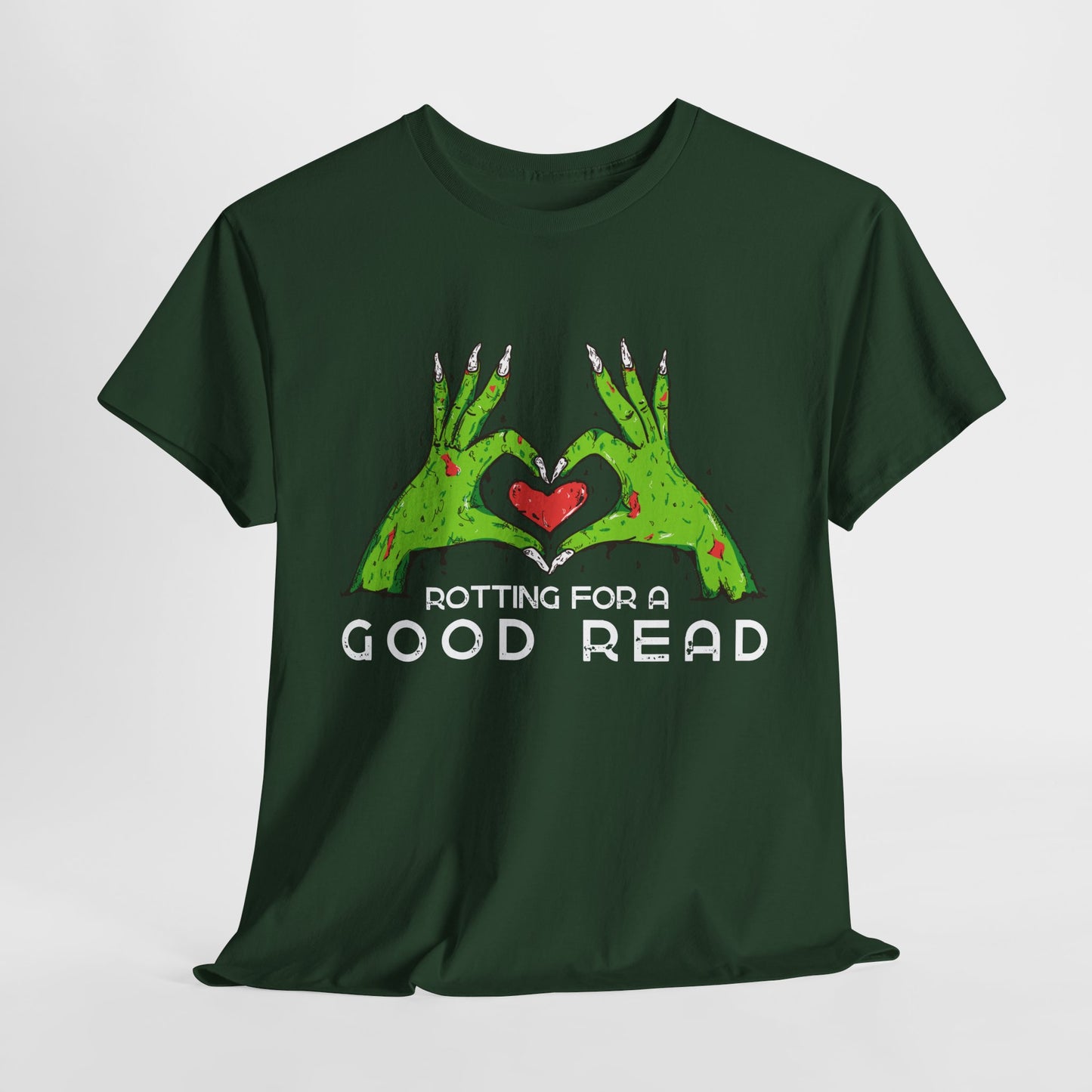 Teen/Adult Unisex "Rotting for a Good Read" Zombie Hands T-Shirt β Creepy Book Lover Tee