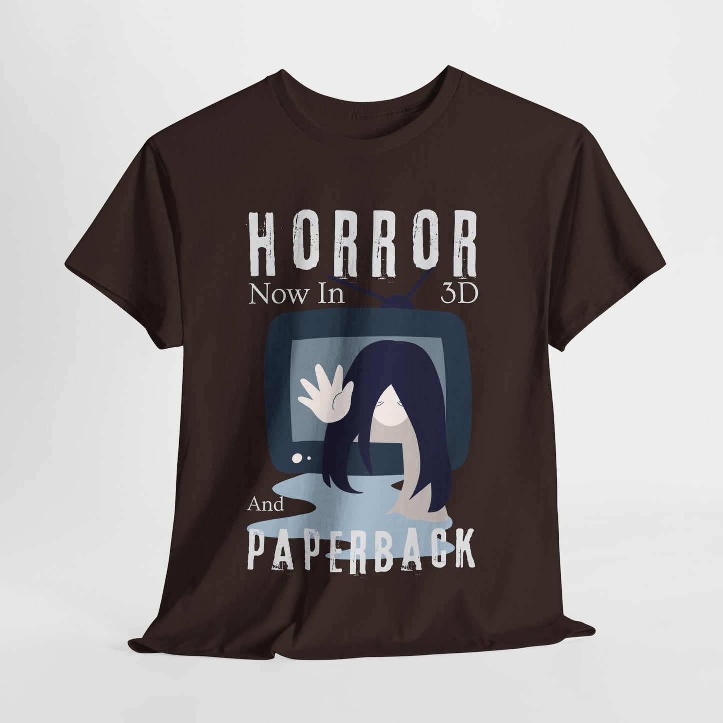 Teen/Adult Unisex Horror in 3D and Paperback T-Shirt – Creepy Retro Graphic Tee