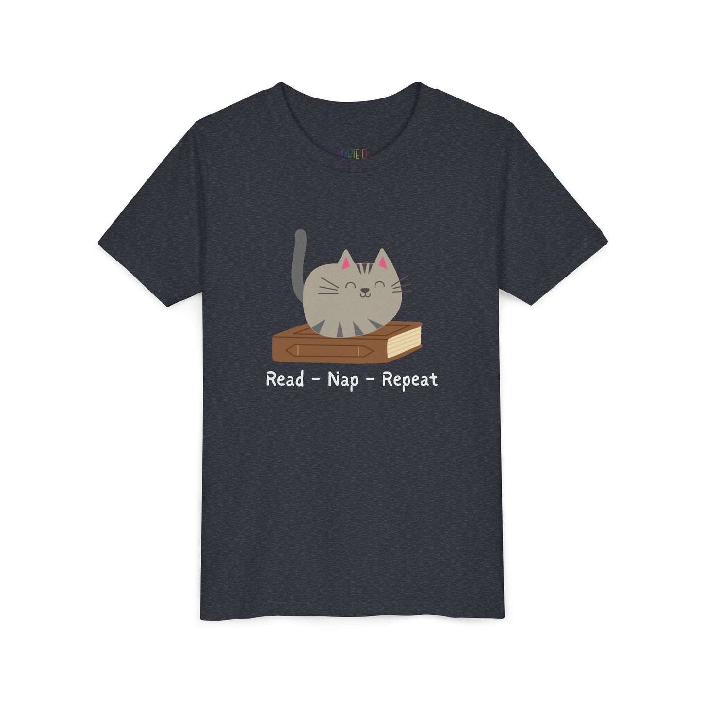 Youth Read β Nap β Repeat T-Shirt β Cozy Cat Tee for Bookish Kids