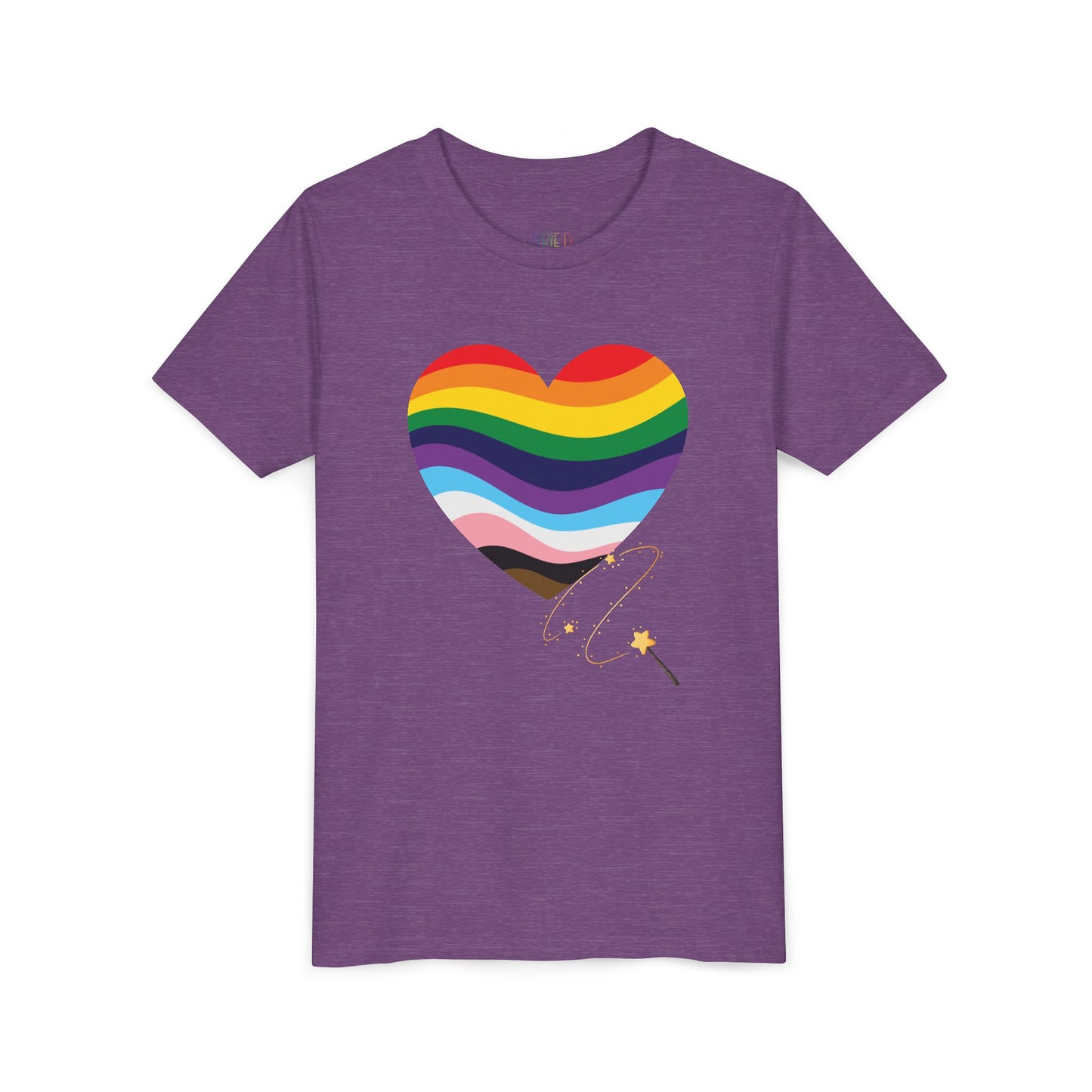 Youth Wand-Swished Rainbow Heart Tee – Lead with Love, Shine with Pride