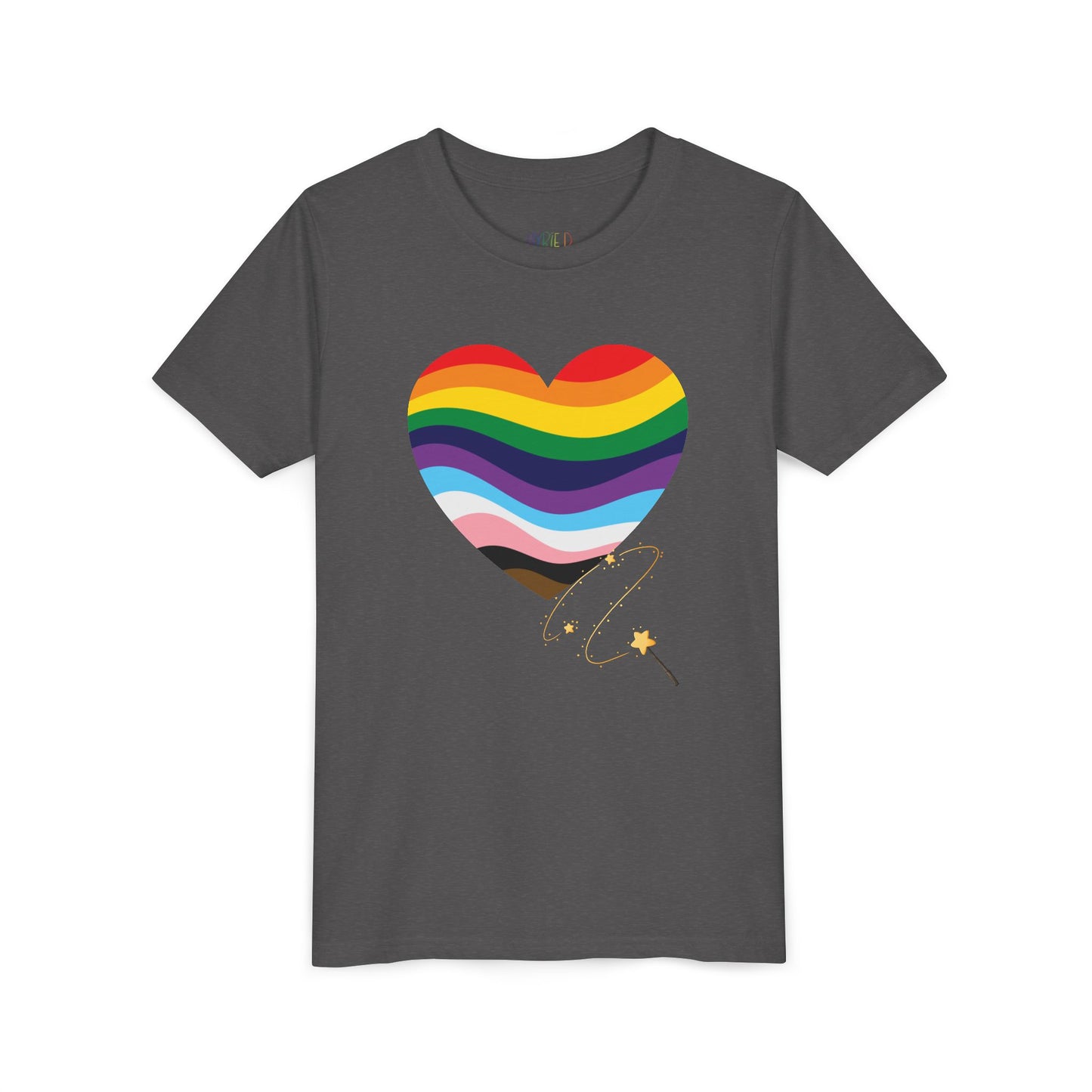 Youth Wand-Swished Rainbow Heart Tee – Lead with Love, Shine with Pride