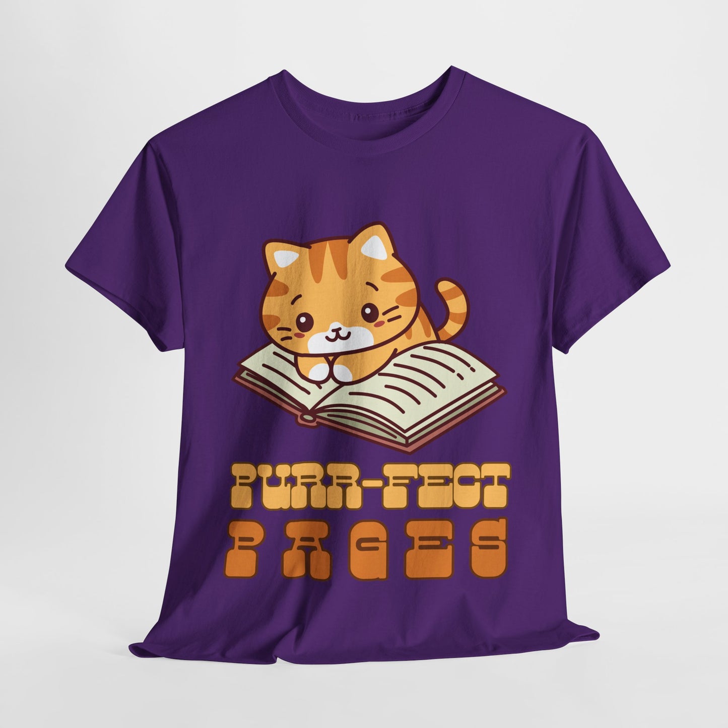 Teen/Adult Unisex “Purr-fect Pages” Cat Lover Reading Tee – Cute Bookish Cat Shirt