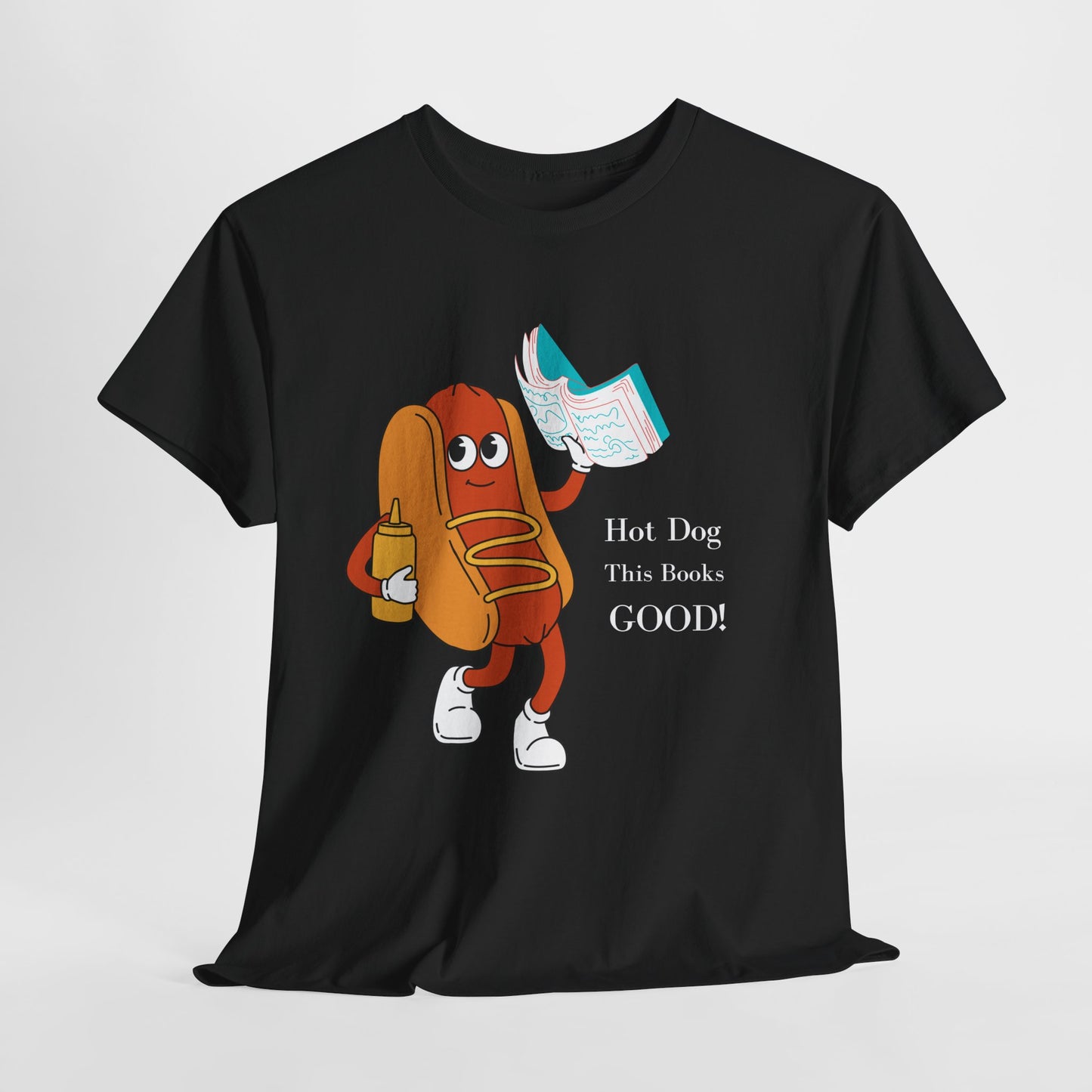 Teen/Adult Unisex Hot Dog, This Book’s GOOD! Tee – Punny Apparel for Hungry Readers