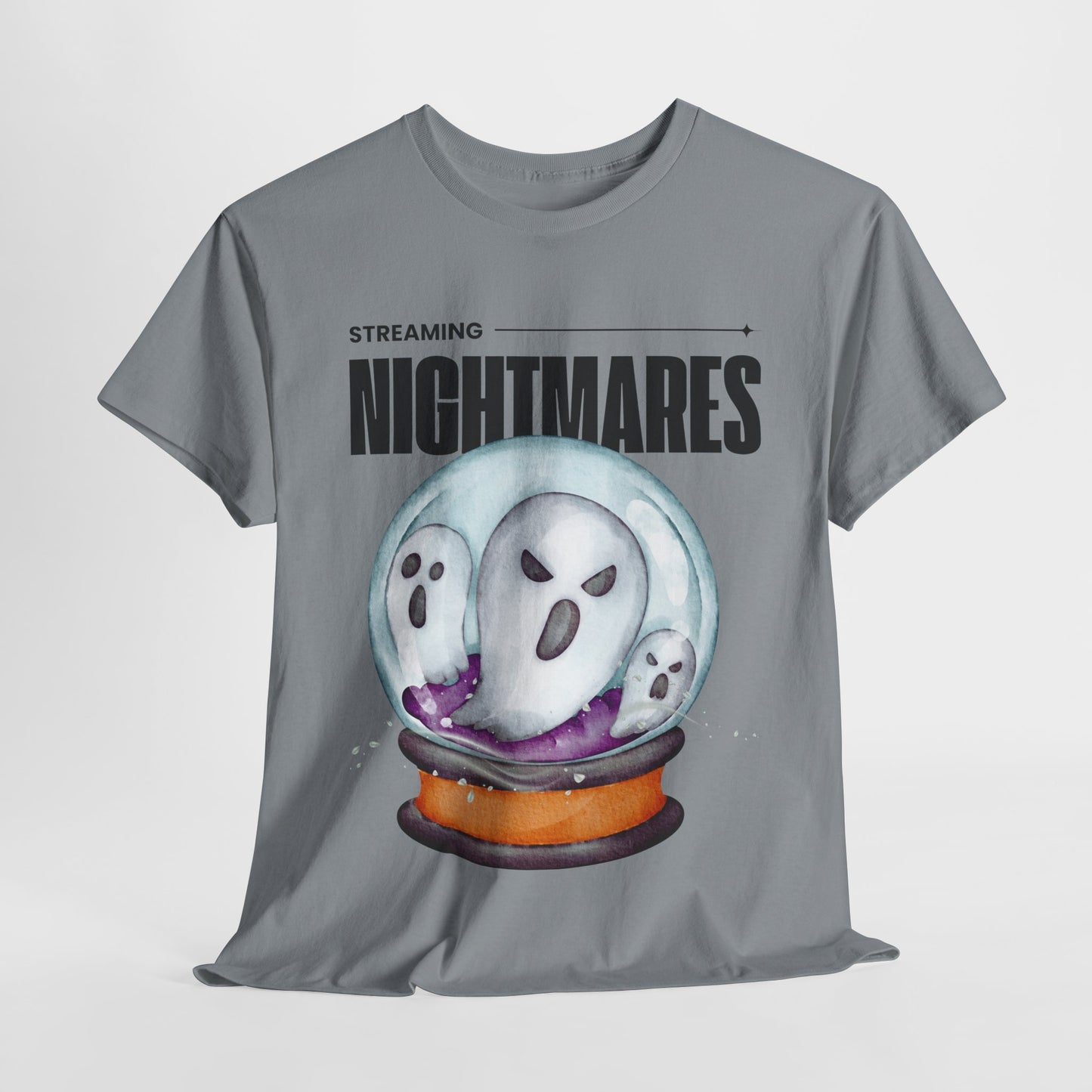 Teen/Adult Unisex "Streaming Nightmares" Ghost Globe T-Shirt โ Haunted Horror Apparel