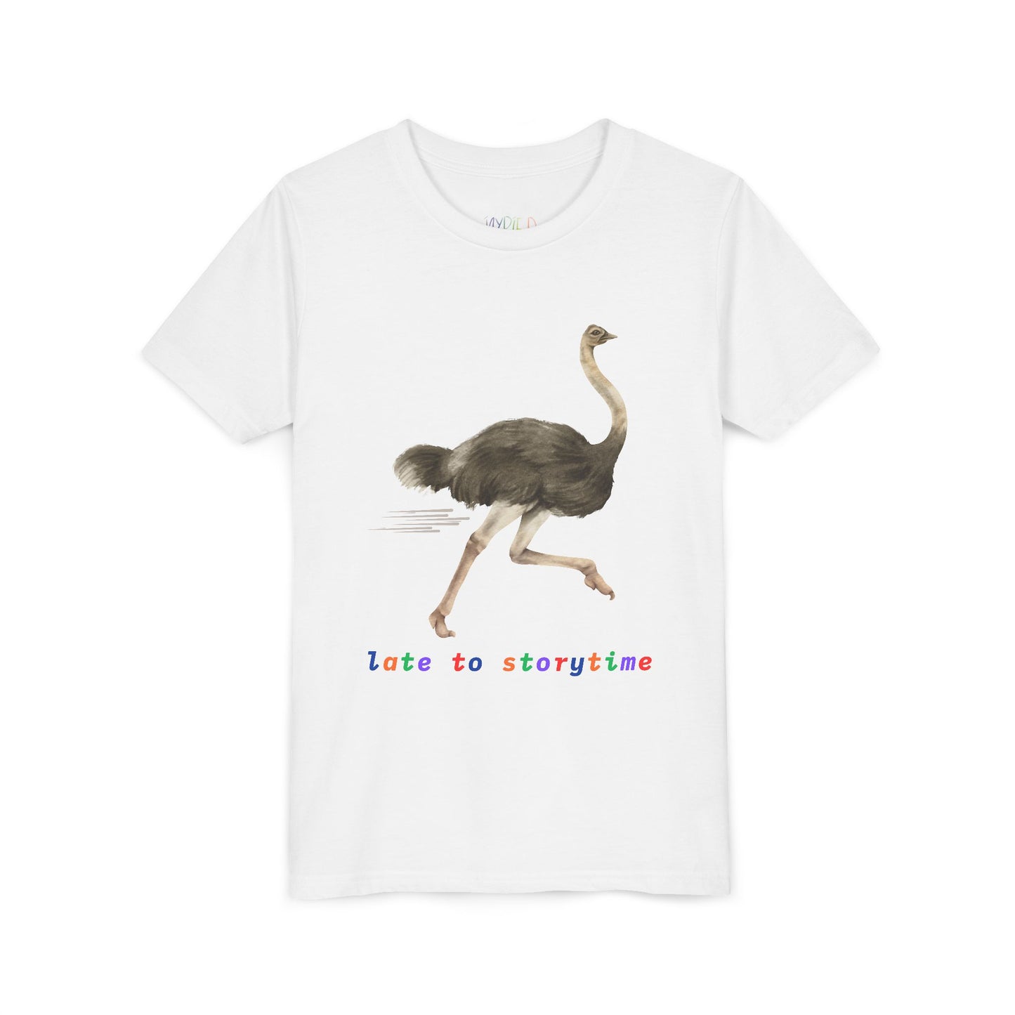 Youth Late to Storytime Tee – Funny Ostrich Shirt for Bookish Speedsters