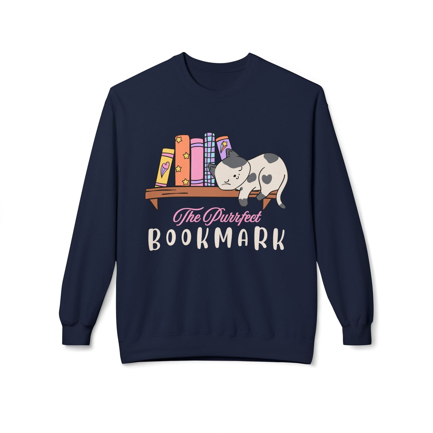 Teen/Adult Unisex The Purrfect Bookmark Sweatshirt – Cozy Cat & Book Lover Gift