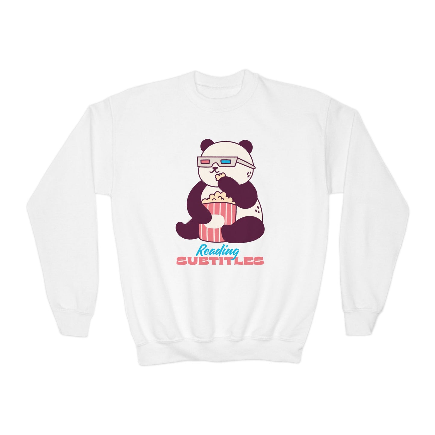 Youth Reading Subtitles Sweatshirt – Panda-Powered Popcorn & Fun!