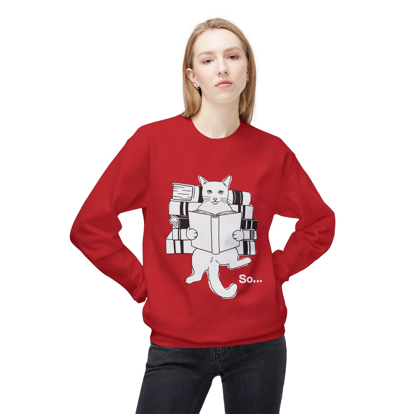 Teen/Adult Unisex So… Cat Reading Sweatshirt – Funny Book Lover Design for Introverts and Thinkers