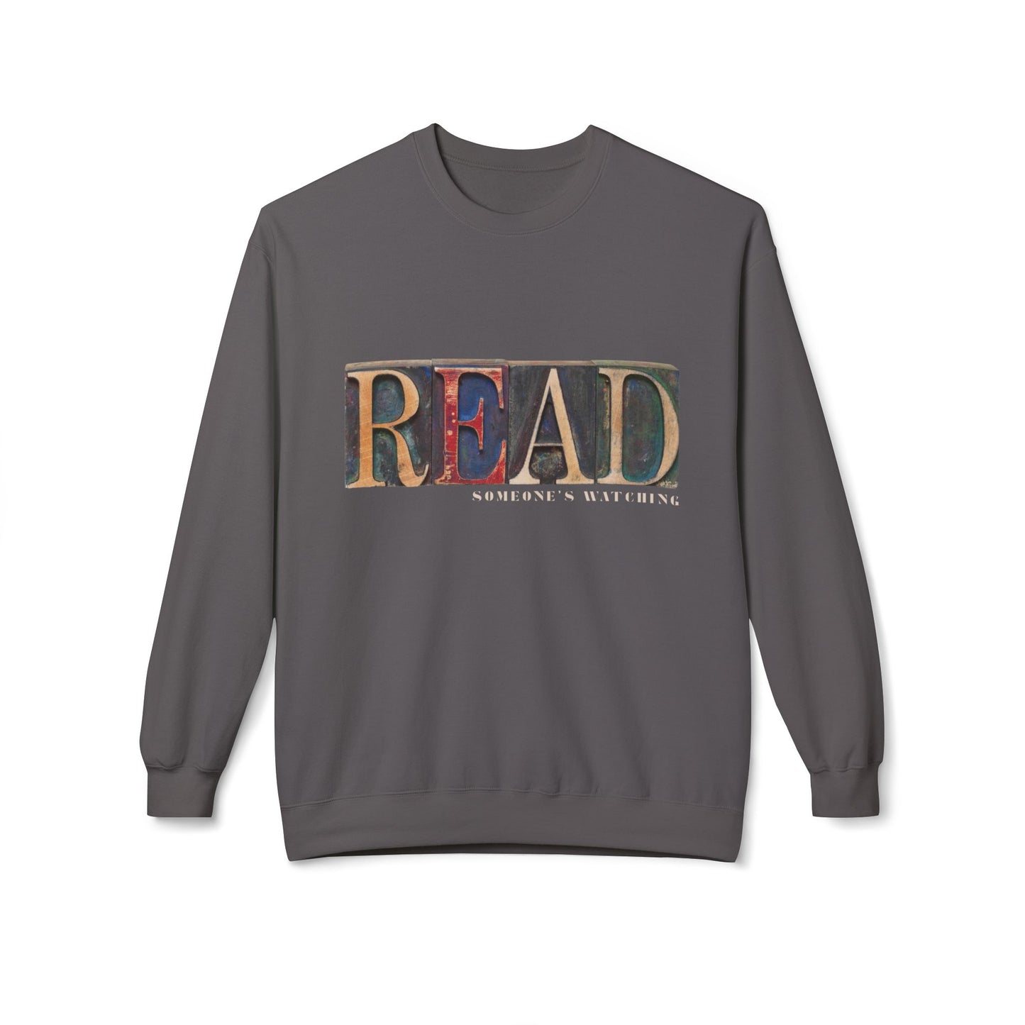 Teen/Adult Unisex READ… Someone’s Watching Sweatshirt – Mysterious Vintage-Style Book Lover Apparel