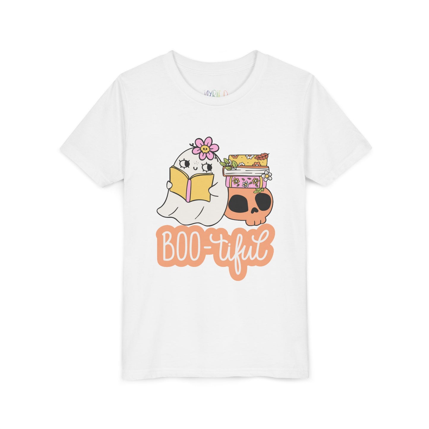 Youth Boo-tiful Halloween Tee β Cute Ghost & Books Design