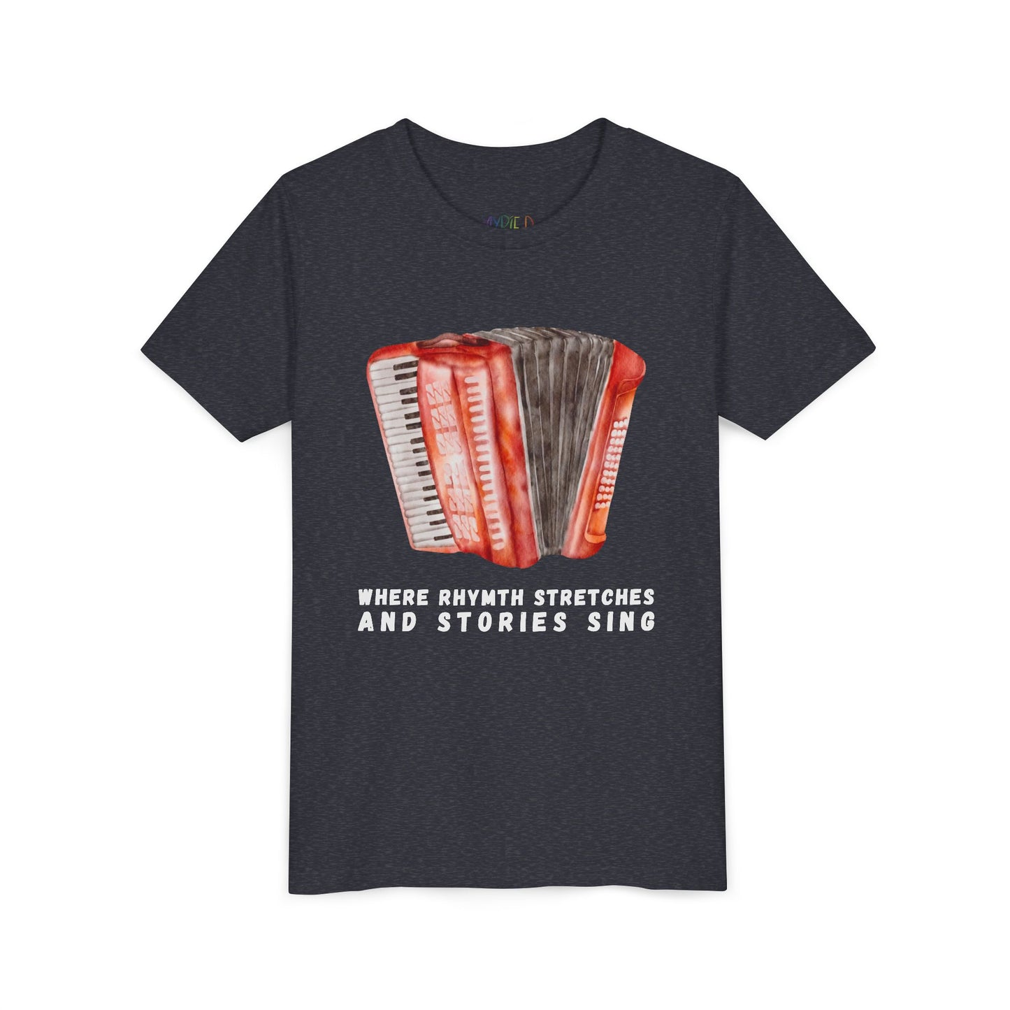 Youth Where Rhythm Stretches and Stories Sing Tee – Accordion Shirt for Creative Young Minds
