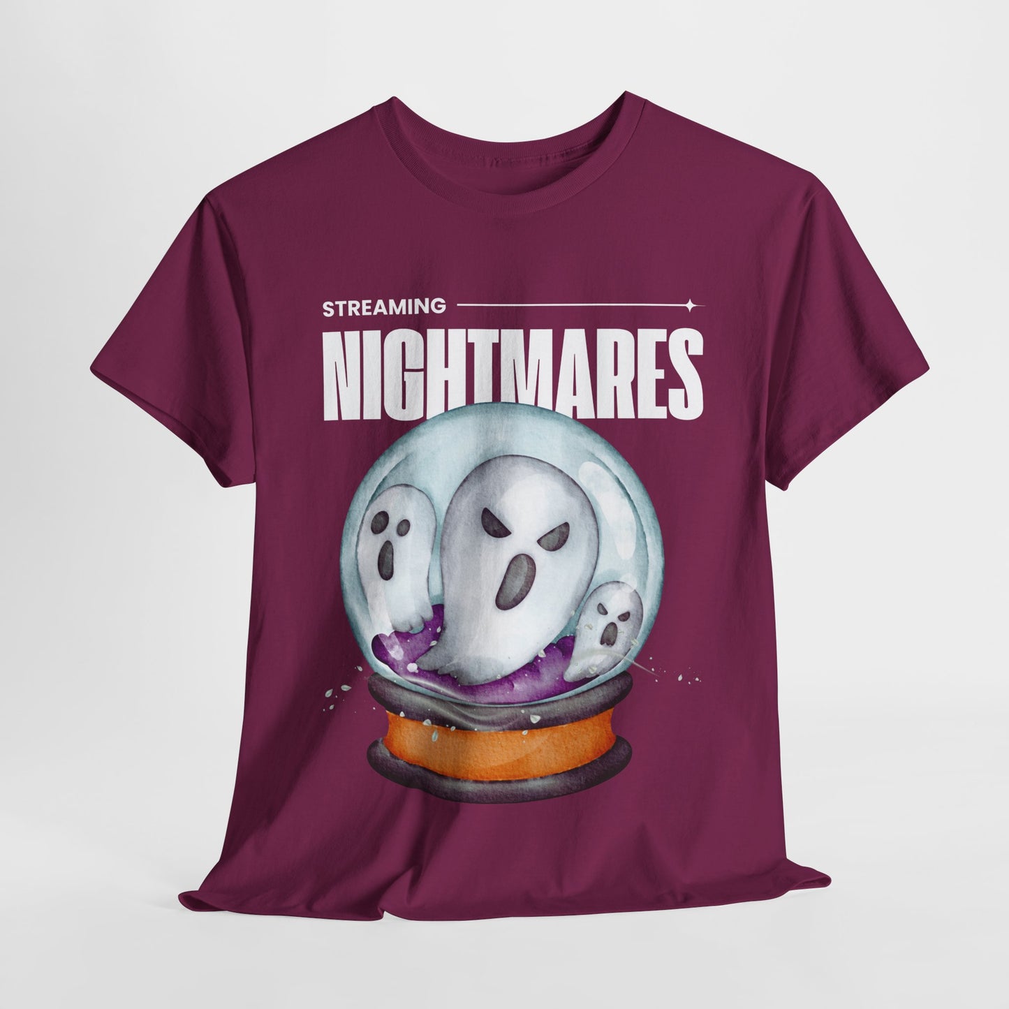 Teen/Adult Unisex "Streaming Nightmares" Ghost Globe T-Shirt โ Haunted Horror Apparel