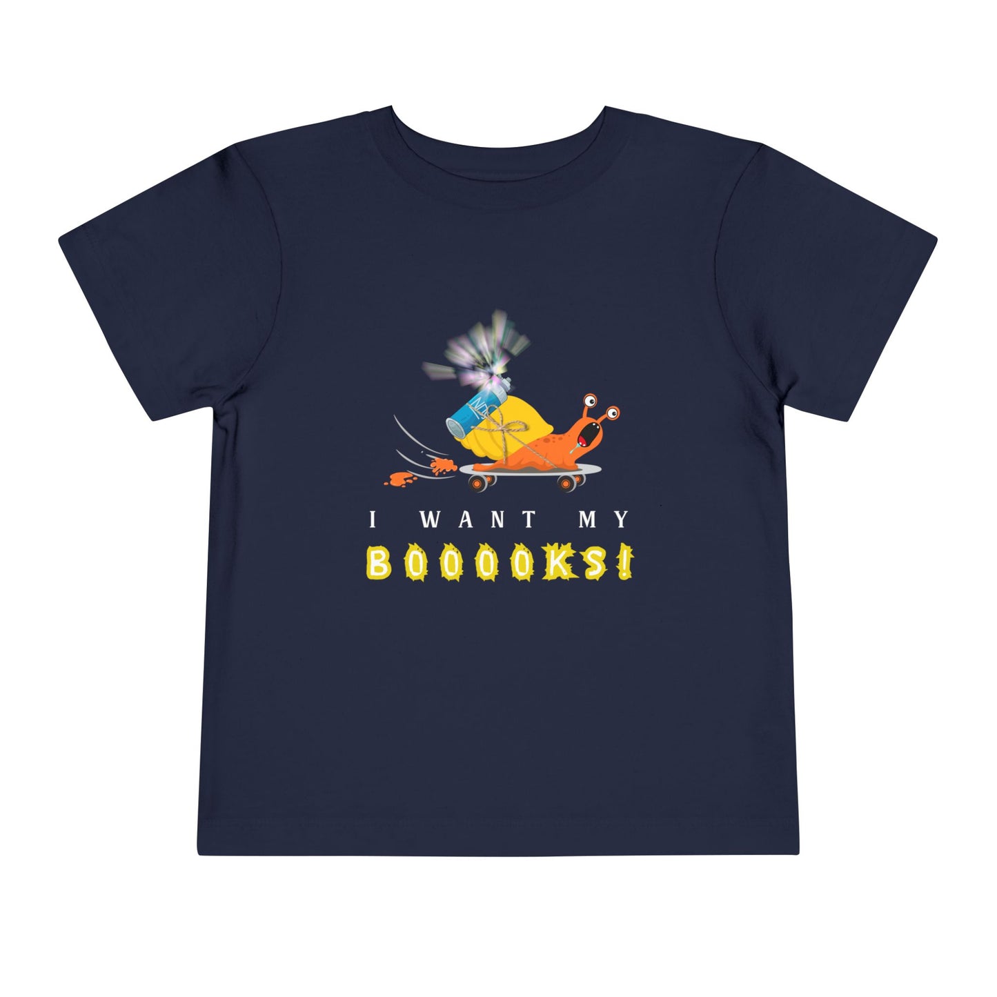 Toddler I Want My Booooks! Snail Tee – Funny Reading Shirt for Kids Who Zoom to Storytime