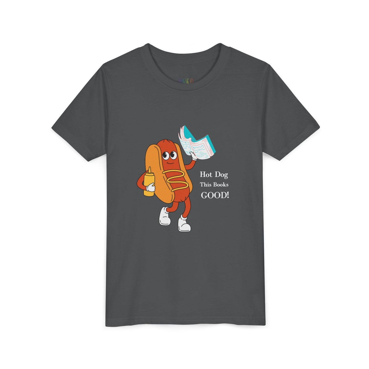 Youth Hot Dog This Book’s Good! Tee – Punny Apparel for Book-Loving Kids, A perfect pick for readers with a sense of humor (and a love for snacks)! Printify