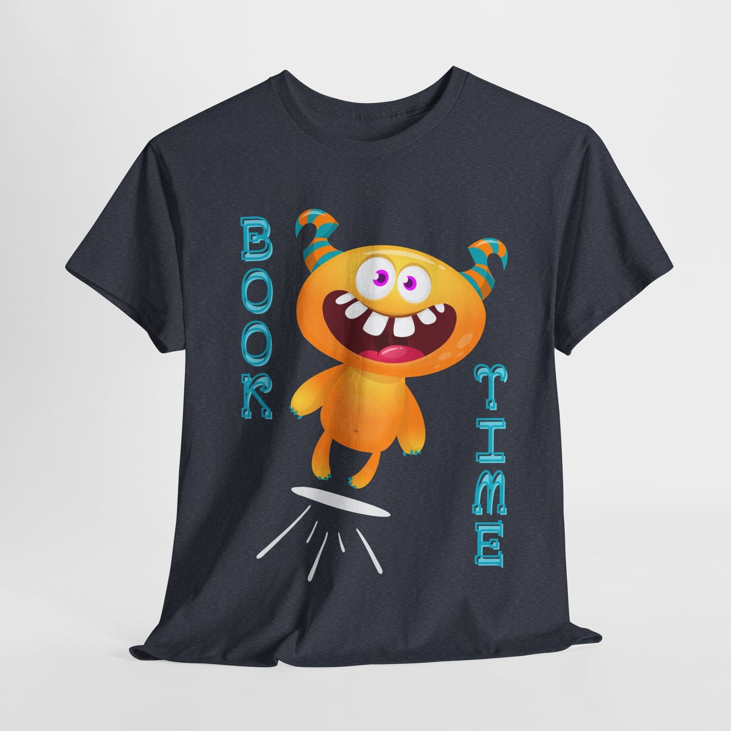 Teen/Adult Unisex “Book Time” Tee – Playful Yellow Monster Reader Shirt for Book Lovers