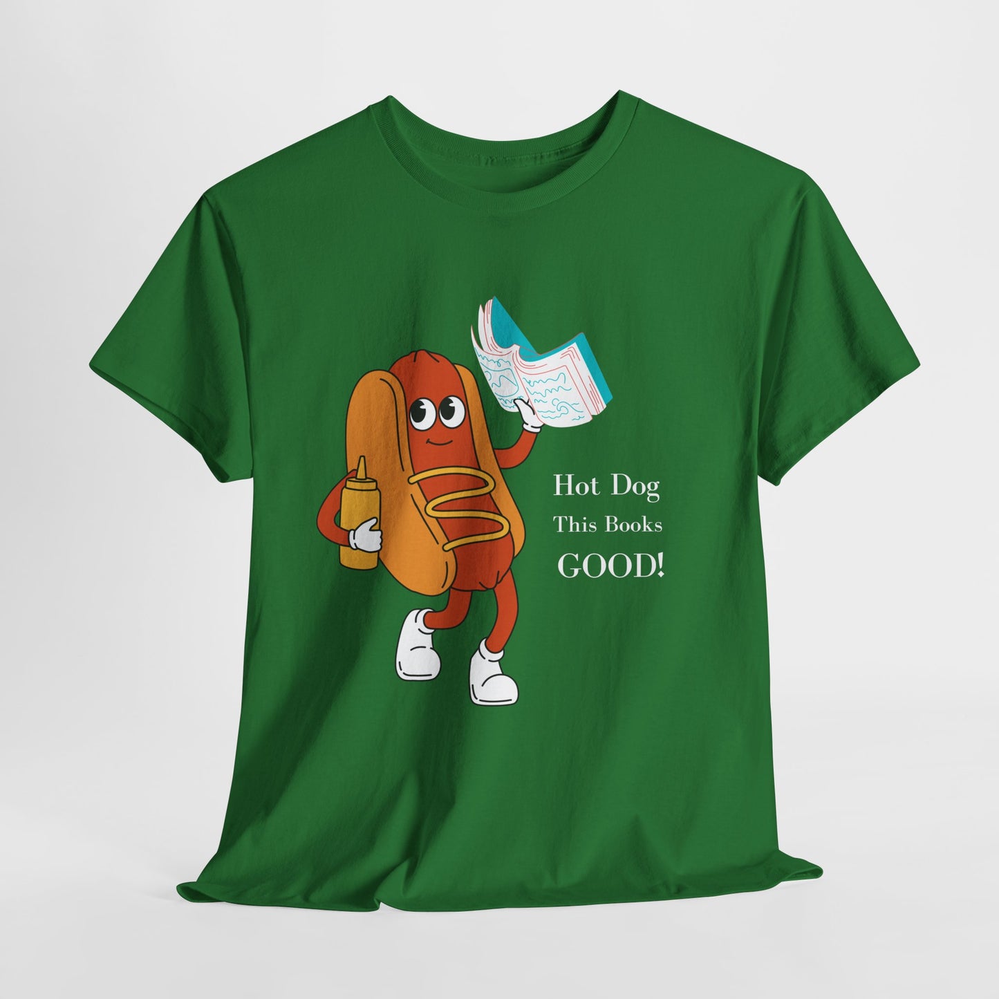 Teen/Adult Unisex Hot Dog, This Book’s GOOD! Tee – Punny Apparel for Hungry Readers