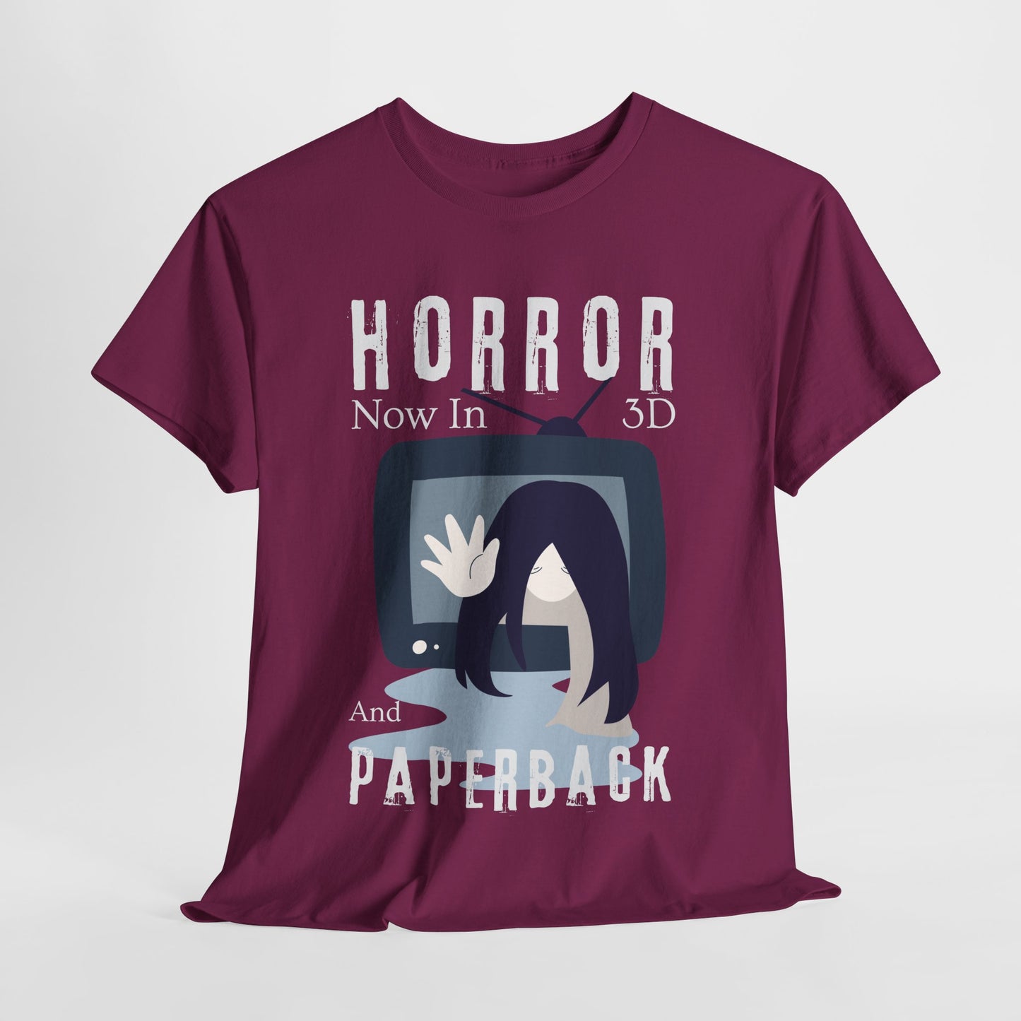 Teen/Adult Unisex Horror in 3D and Paperback T-Shirt – Creepy Retro Graphic Tee