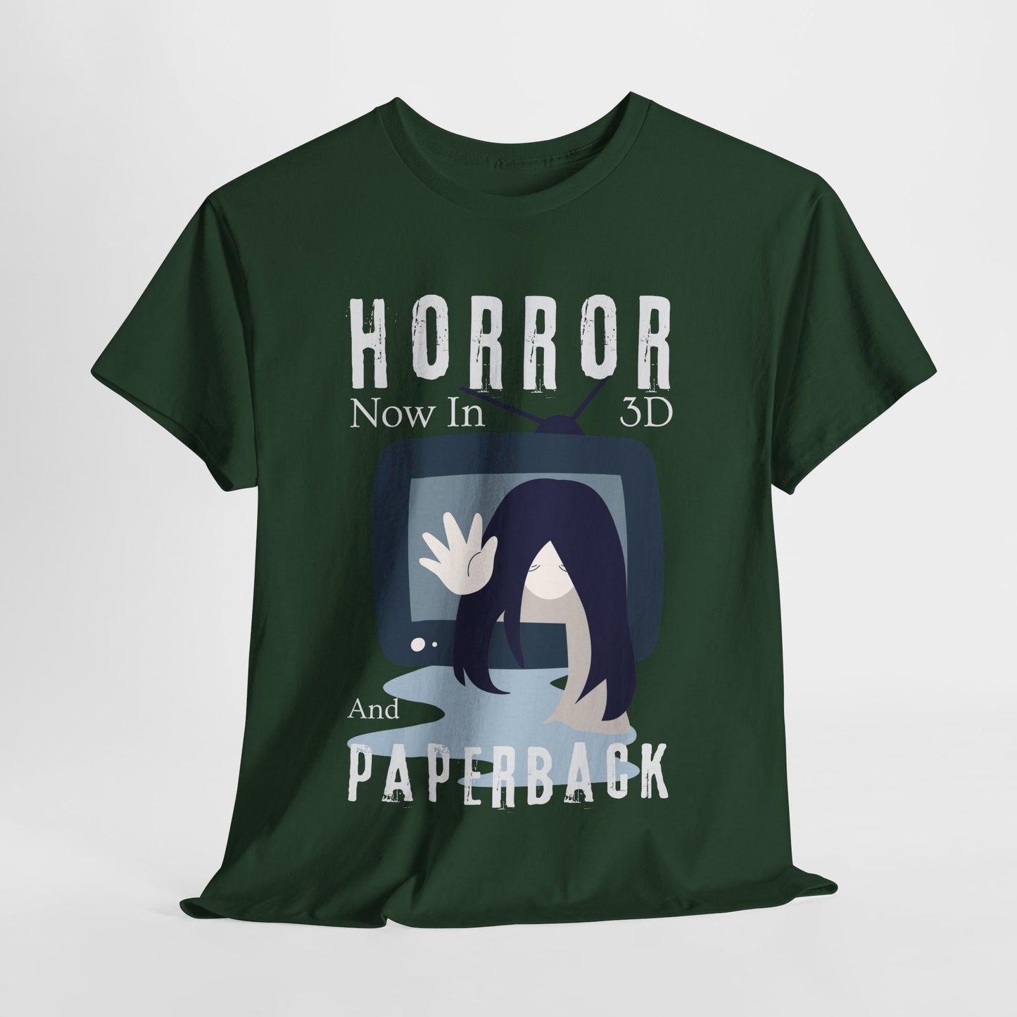 Teen/Adult Unisex Horror in 3D and Paperback T-Shirt – Creepy Retro Graphic Tee