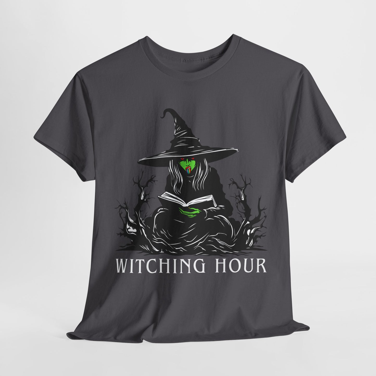 Teen/Adult Unisex Witching Hour T-Shirt – Spooky Reading Witch Graphic Tee