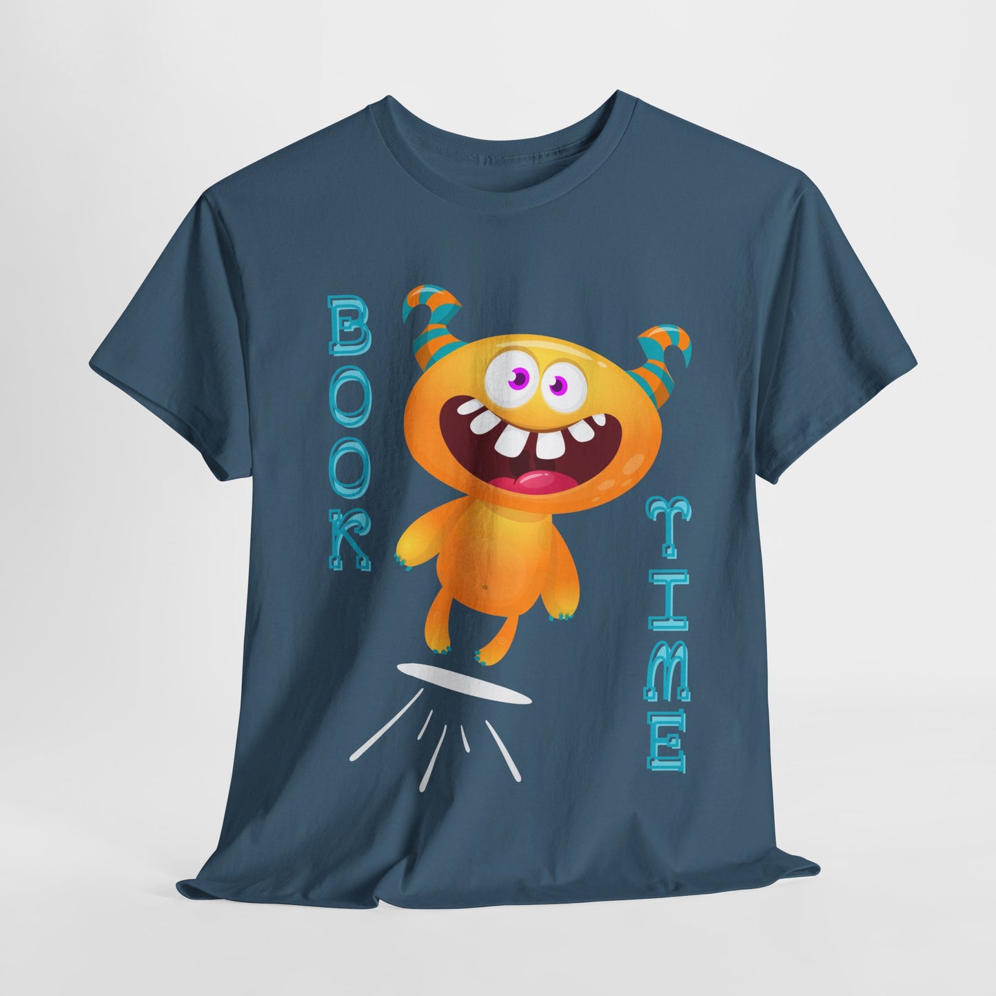 Teen/Adult Unisex “Book Time” Tee – Playful Yellow Monster Reader Shirt for Book Lovers