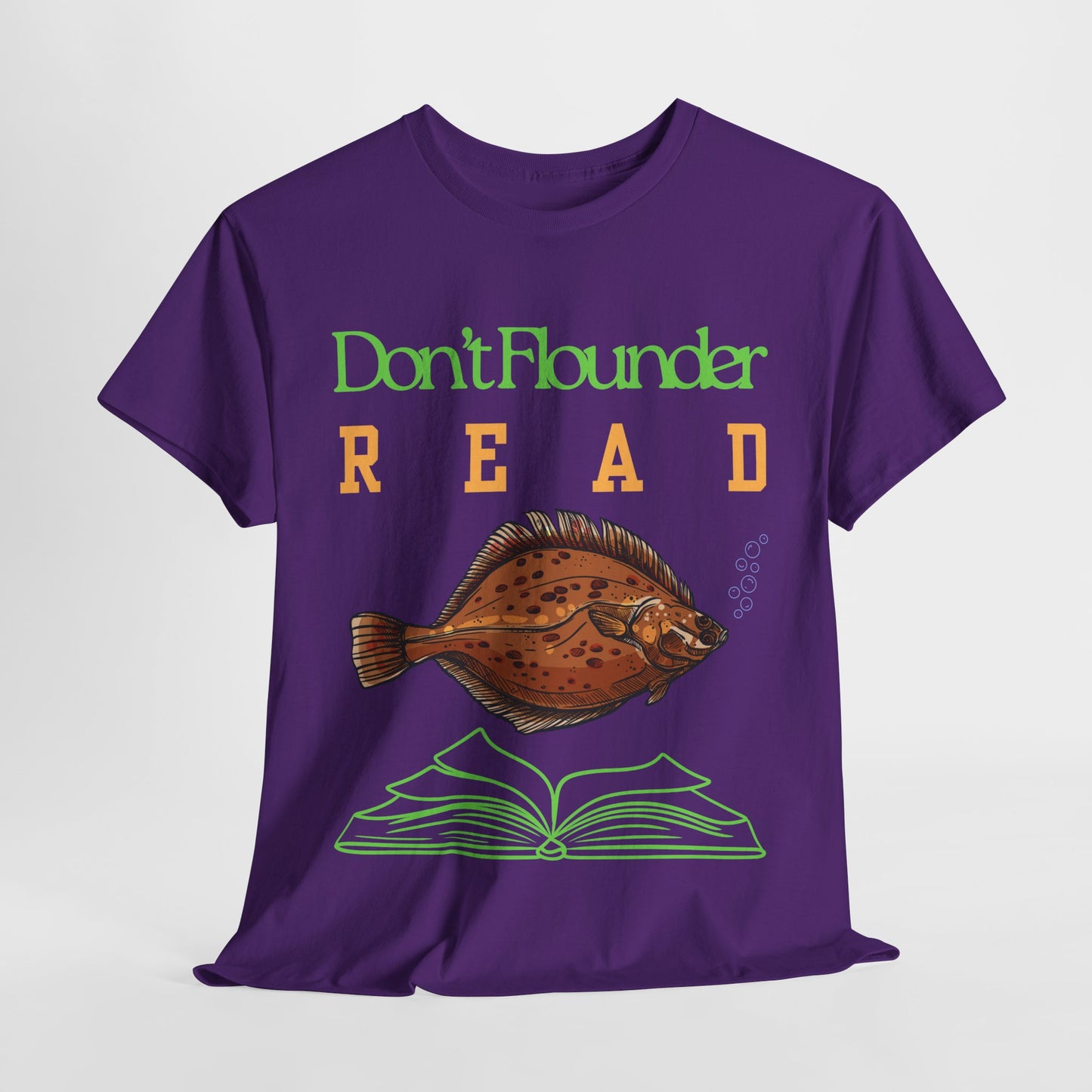 Teen/Adult Unisex Don’t Flounder Read Tee – Funny Fish Pun Shirt for Book Lovers