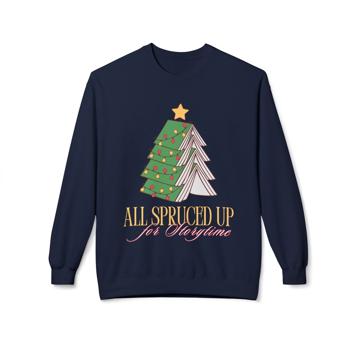 Teen/Adult Unisex All Spruced Up for Storytime Sweatshirt – Festive Book Tree Christmas Design Printify